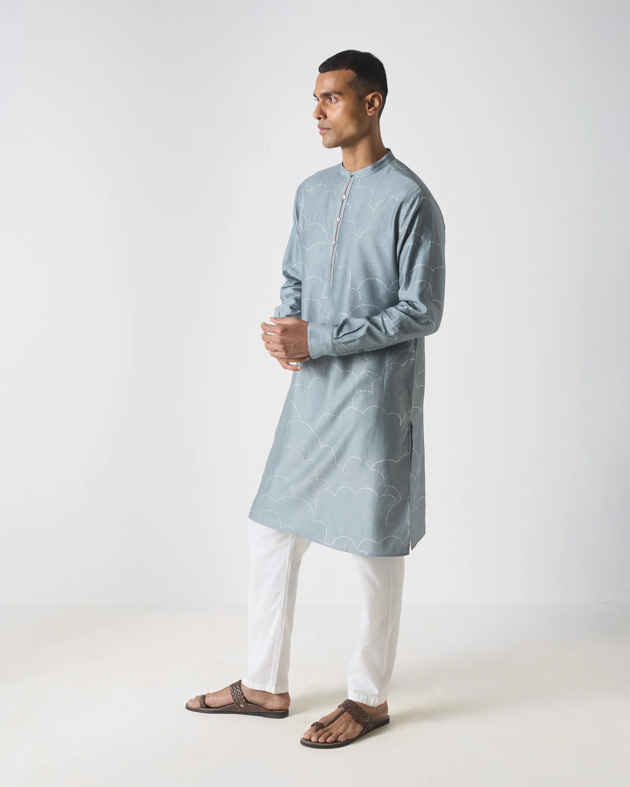 Astral Kurta - Grey & Silver Print - Image 2