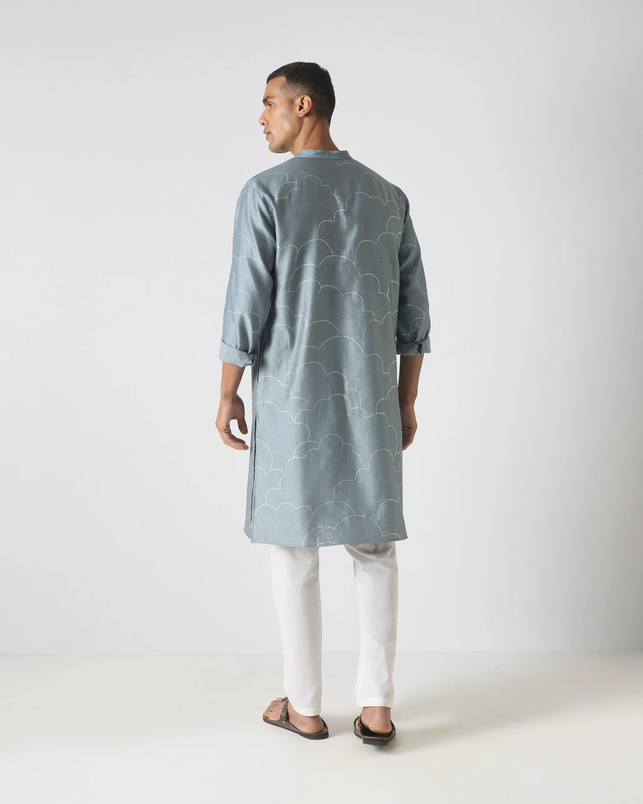 Astral Kurta - Grey & Silver Print - Image 3