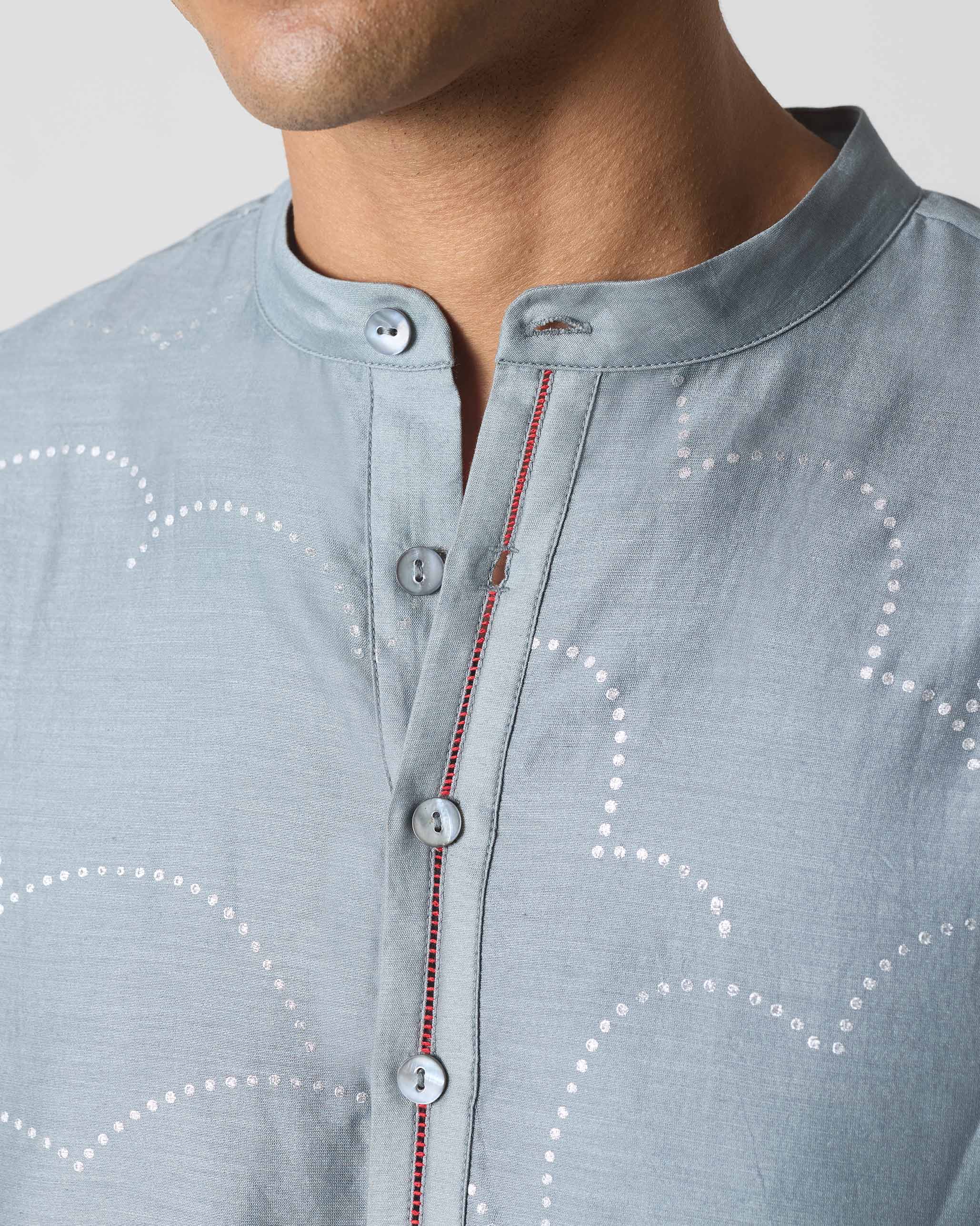 Astral Kurta - Grey & Silver Print - Image 4