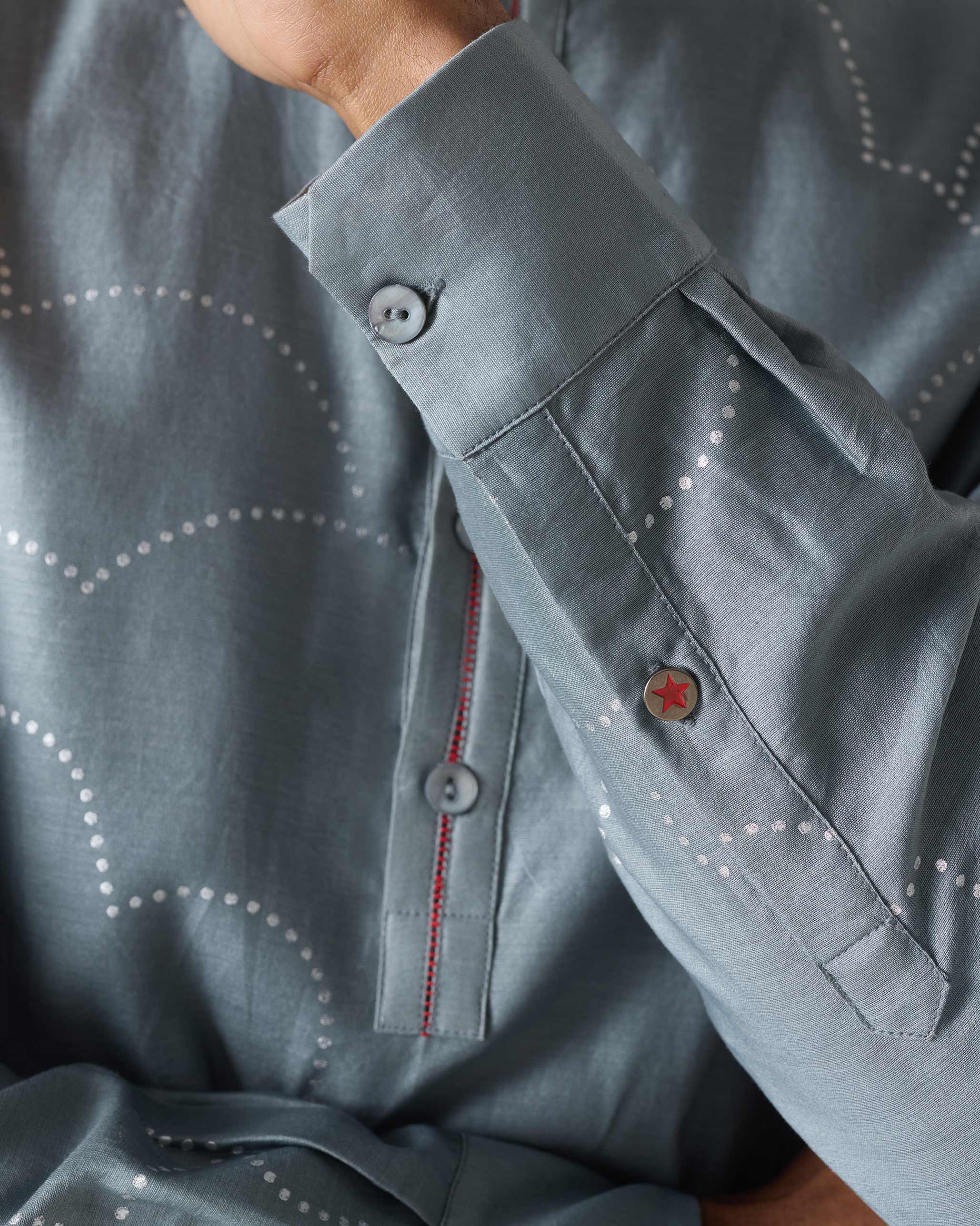 Astral Kurta - Grey & Silver Print - Image 5