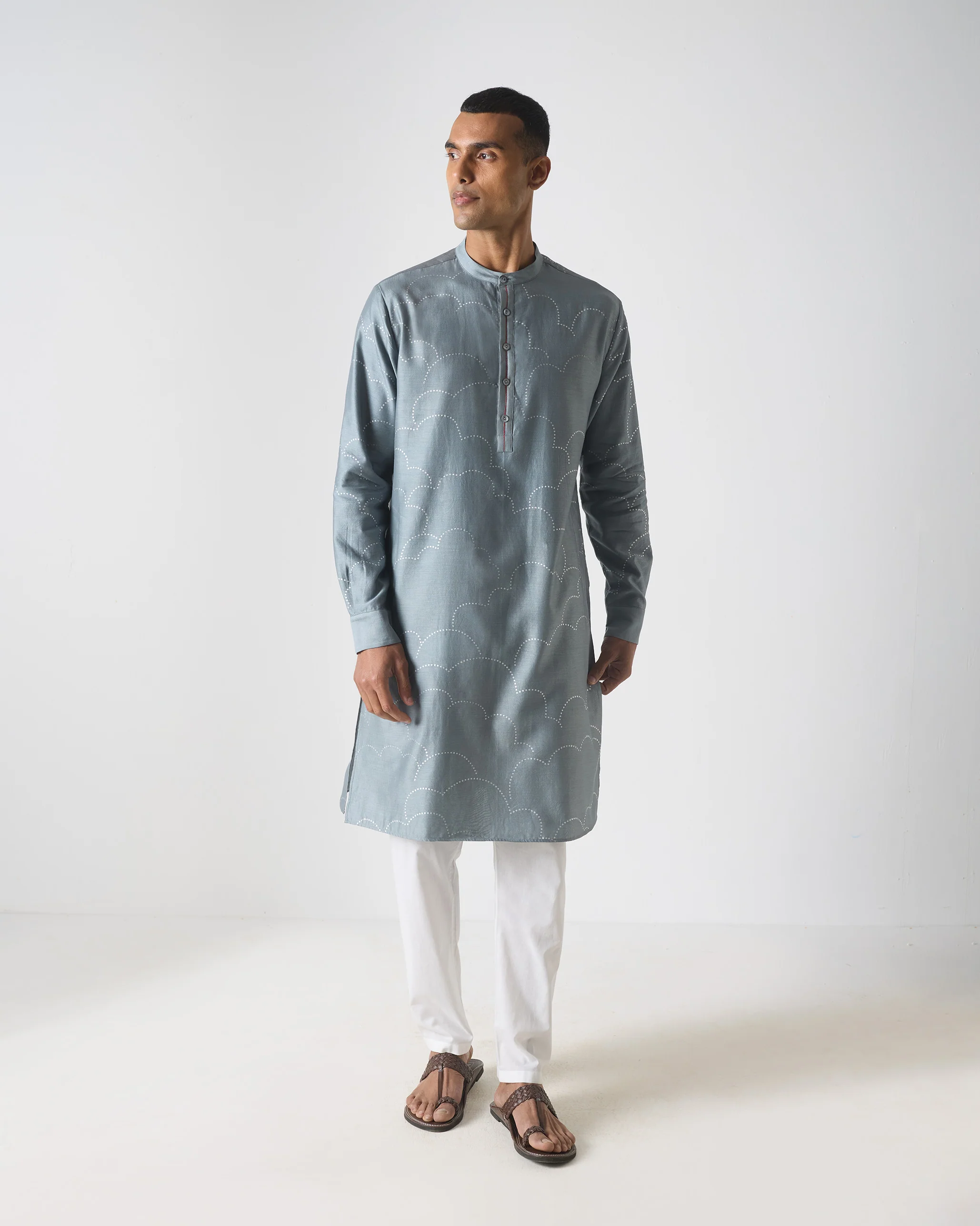 Astral Kurta - Grey & Silver Print - Image 6
