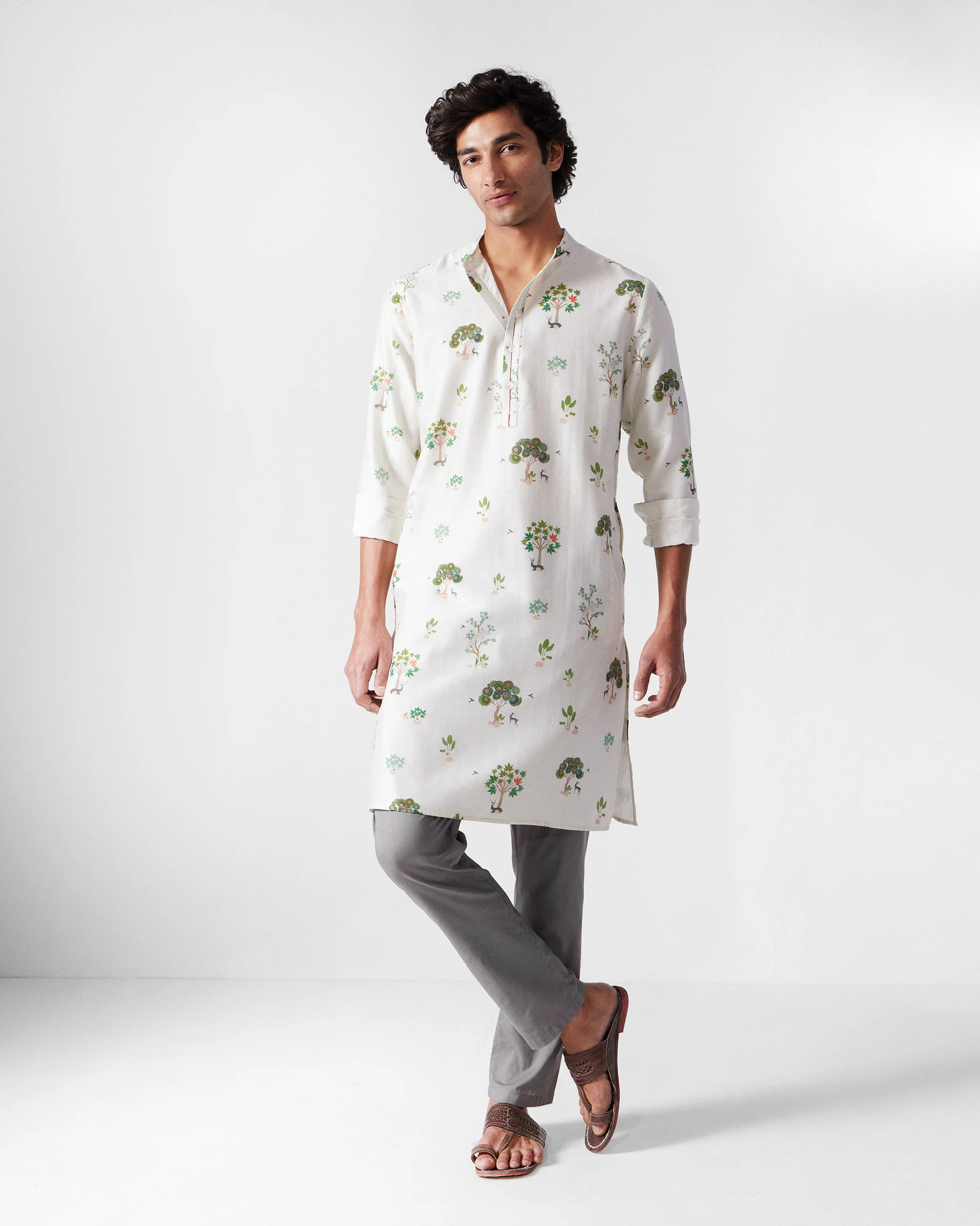 Astral Kurta - Ivory & Green Printed - Image 2