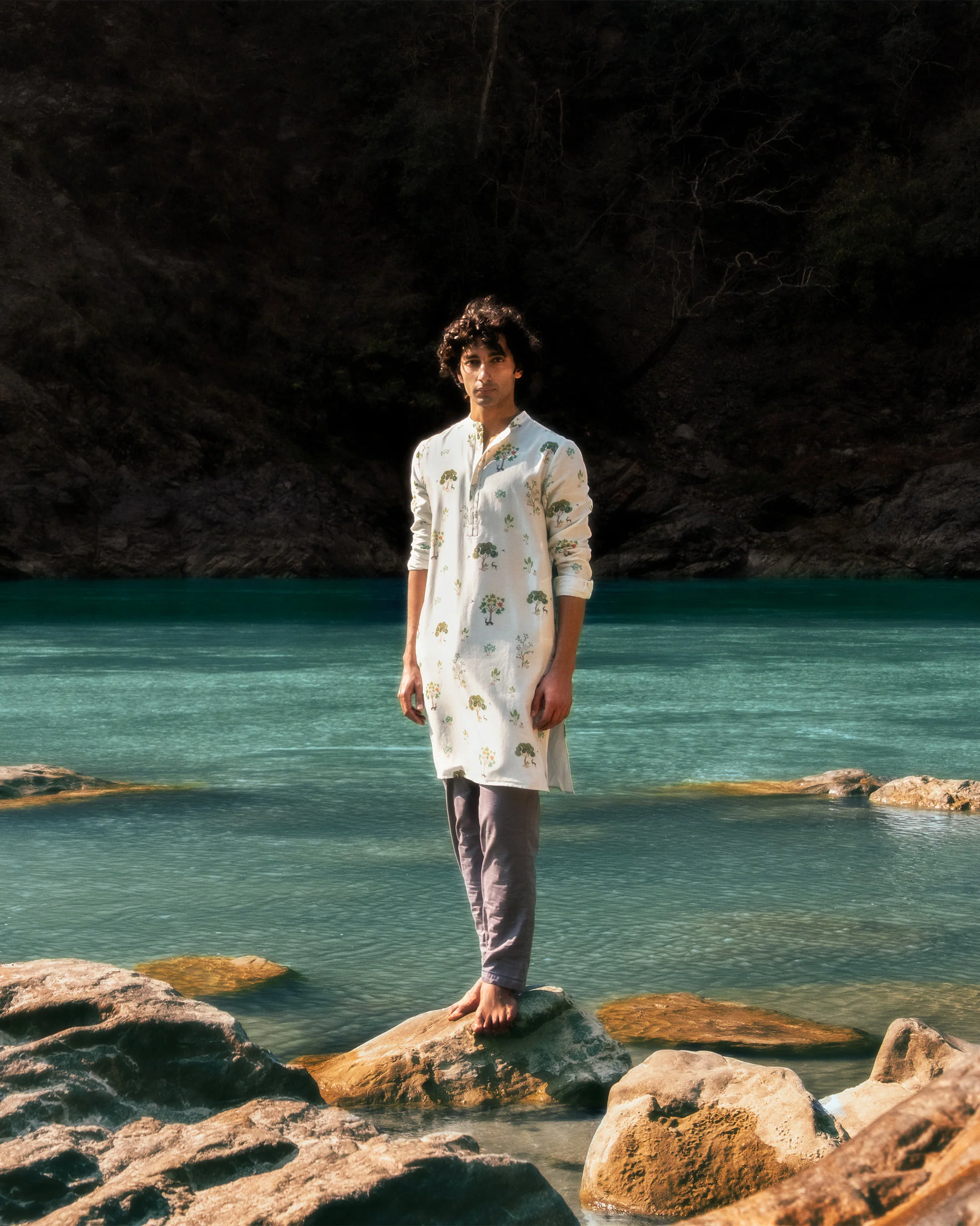 Astral Kurta - Ivory & Green Printed - Image 3