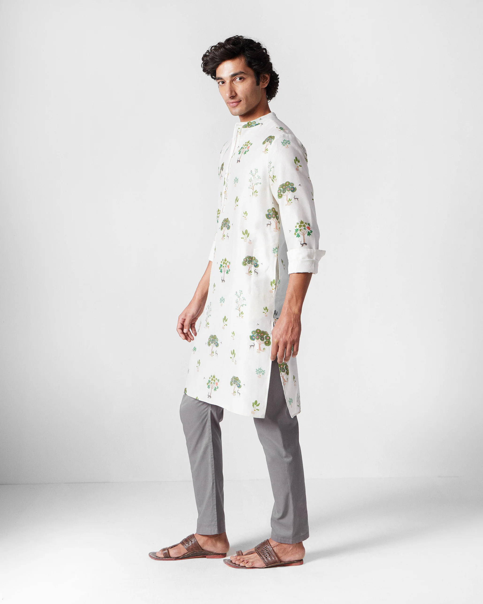 Astral Kurta - Ivory & Green Printed - Image 4