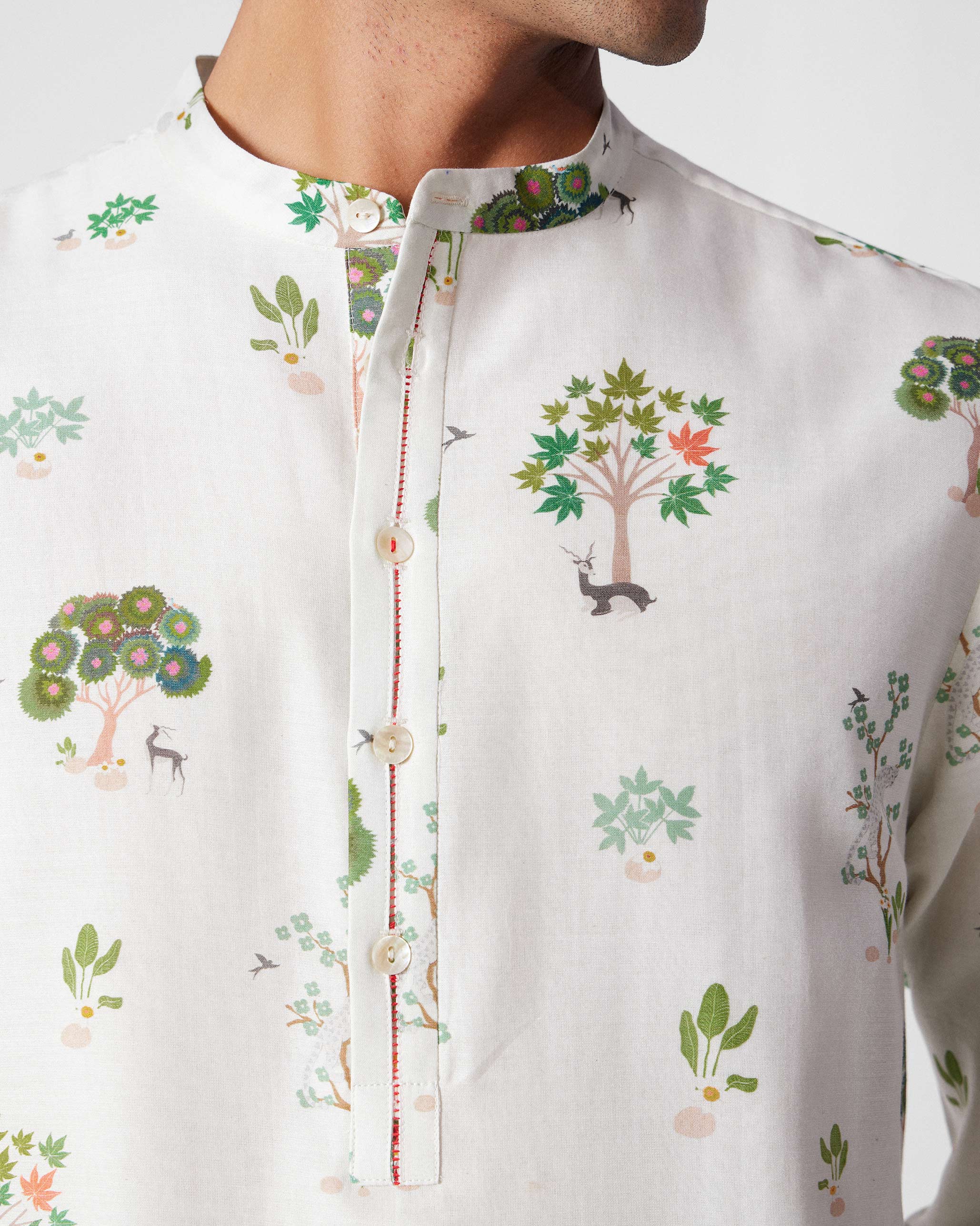 Astral Kurta - Ivory & Green Printed - Image 6