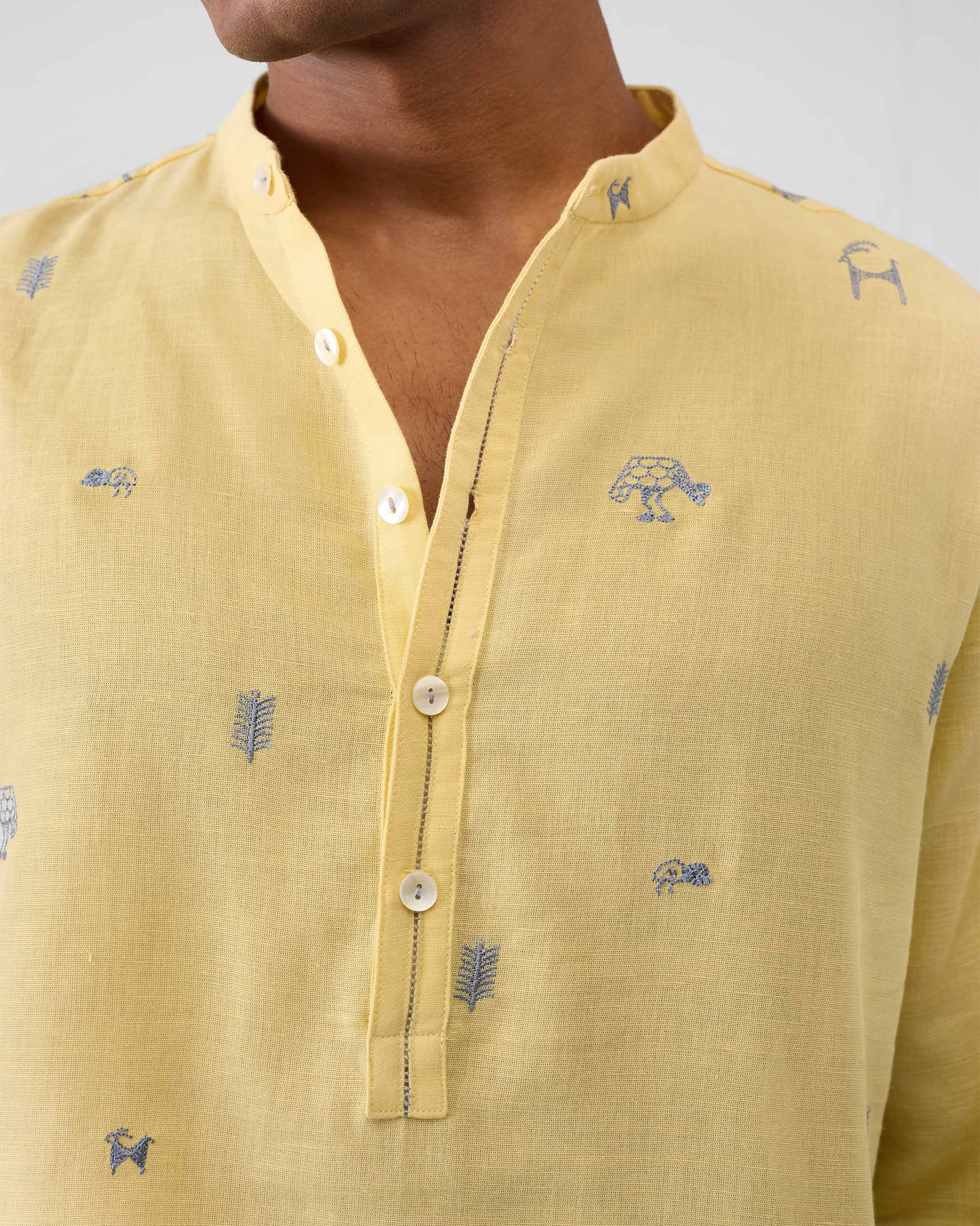 Astral Kurta - Light Yellow Embroidered - Image 5