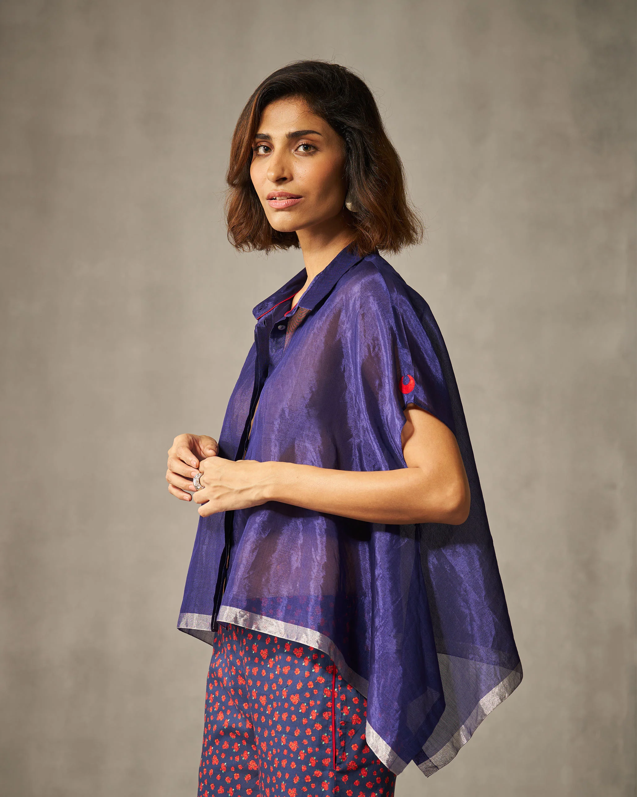 Asymmetrical Hem Top - Navy & Silver - Image 2