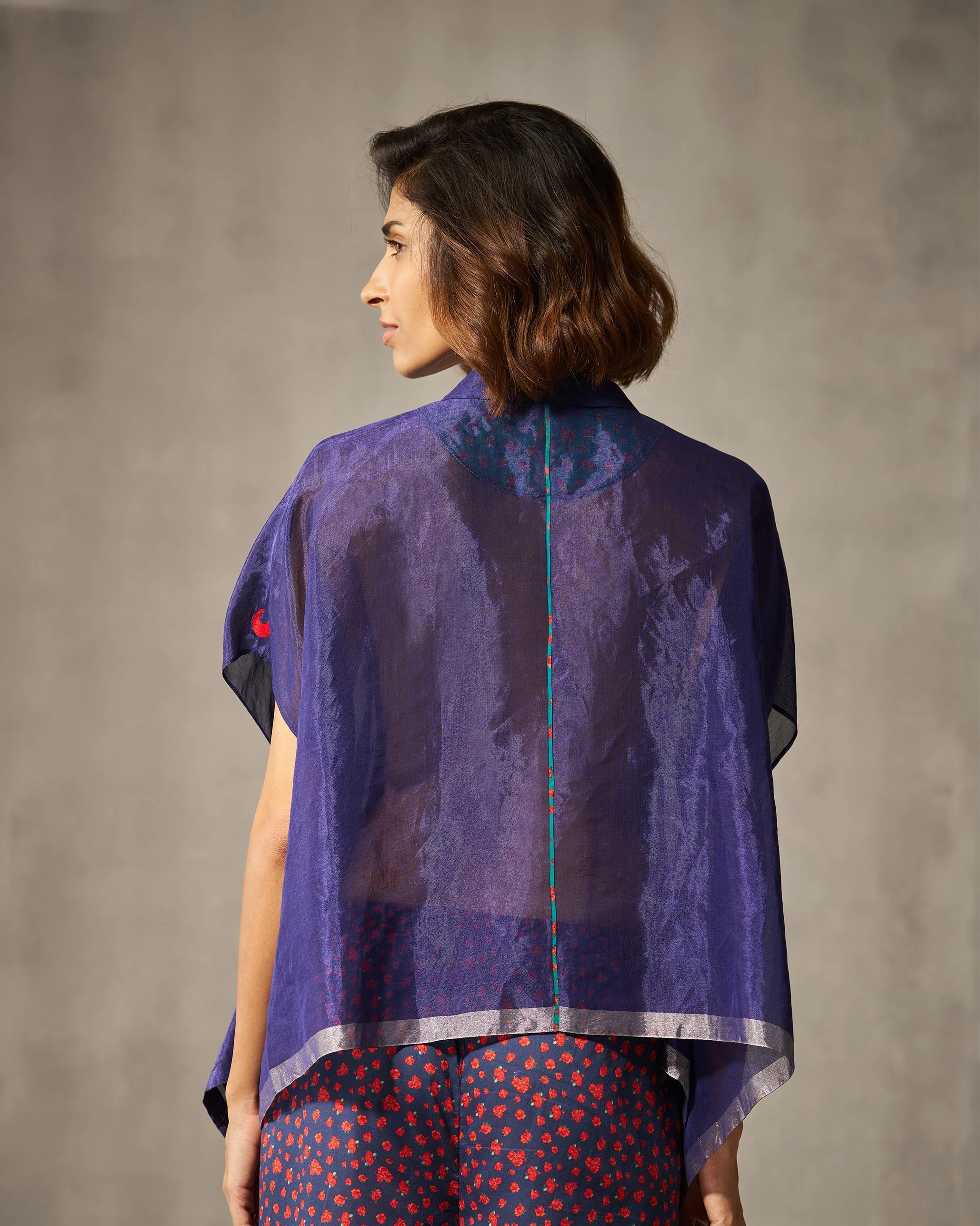 Asymmetrical Hem Top - Navy & Silver - Image 3