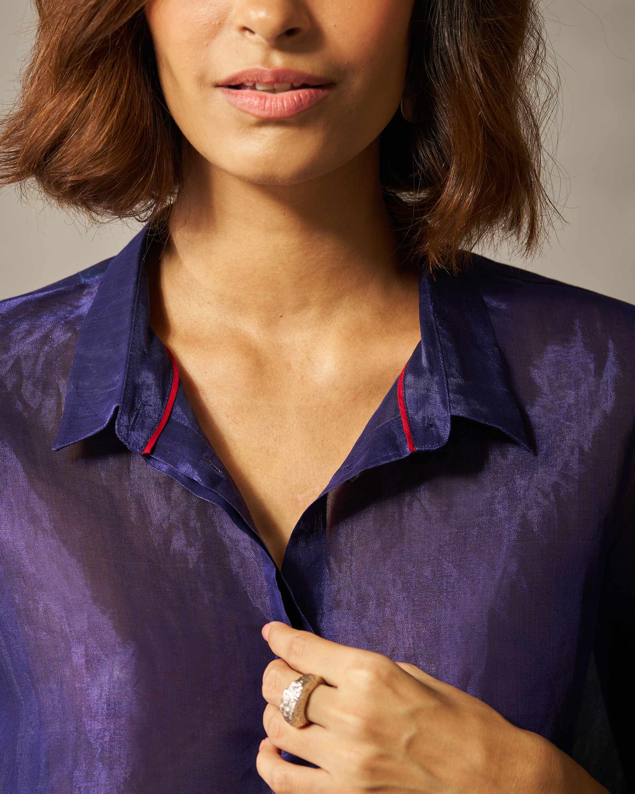 Asymmetrical Hem Top - Navy & Silver - Image 5