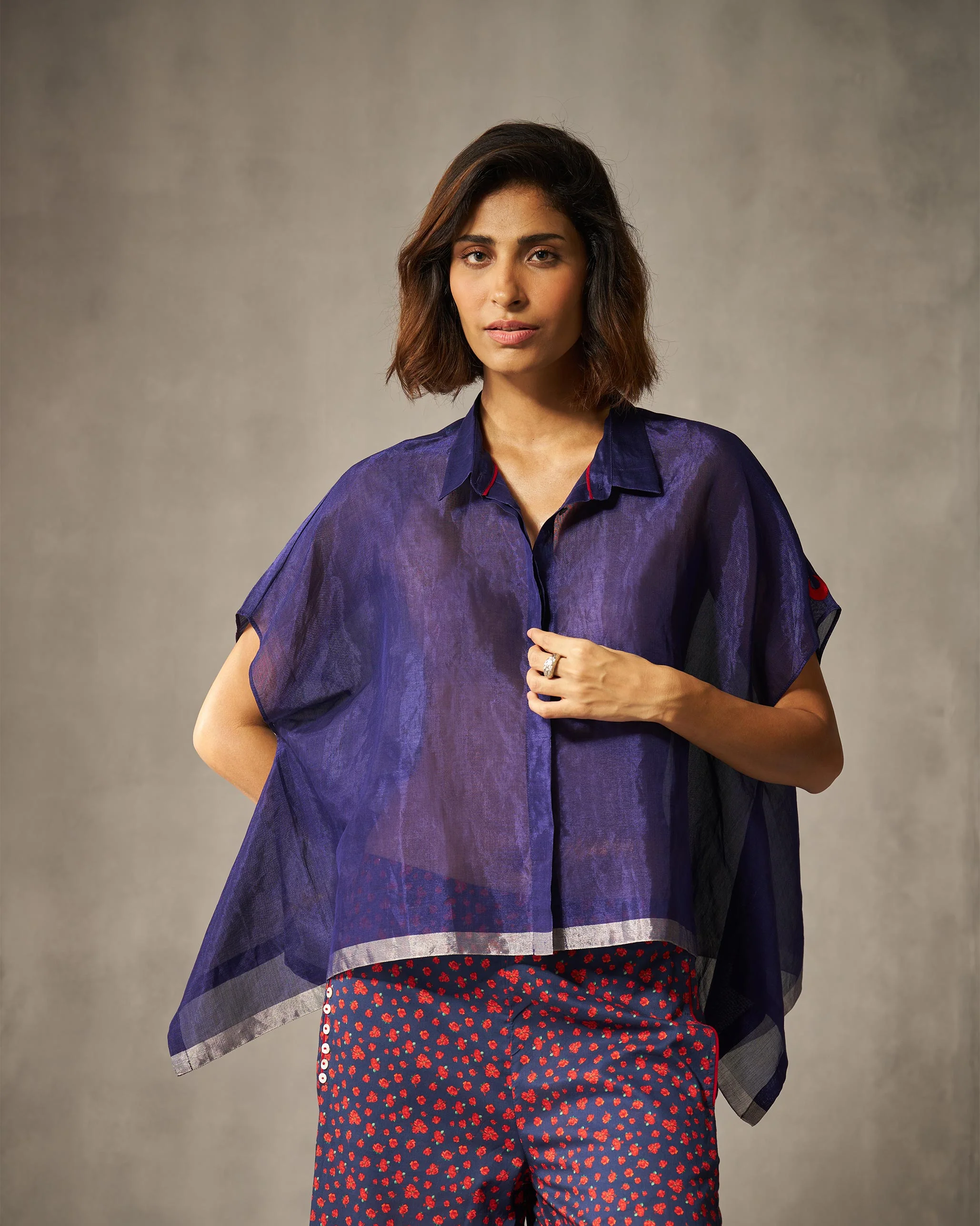 Asymmetrical Hem Top - Navy & Silver - Image 6