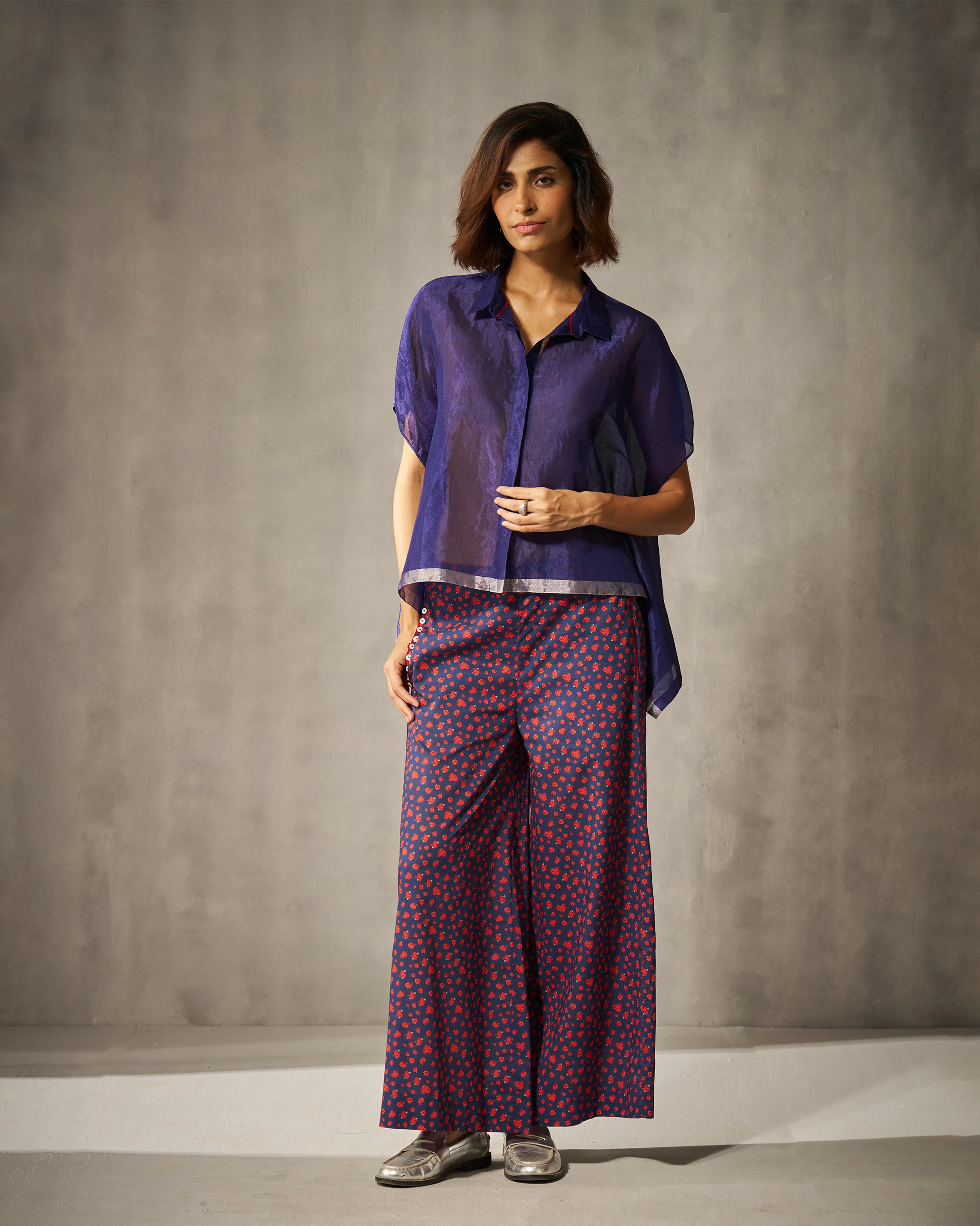Asymmetrical Hem Top - Navy & Silver - Image 7