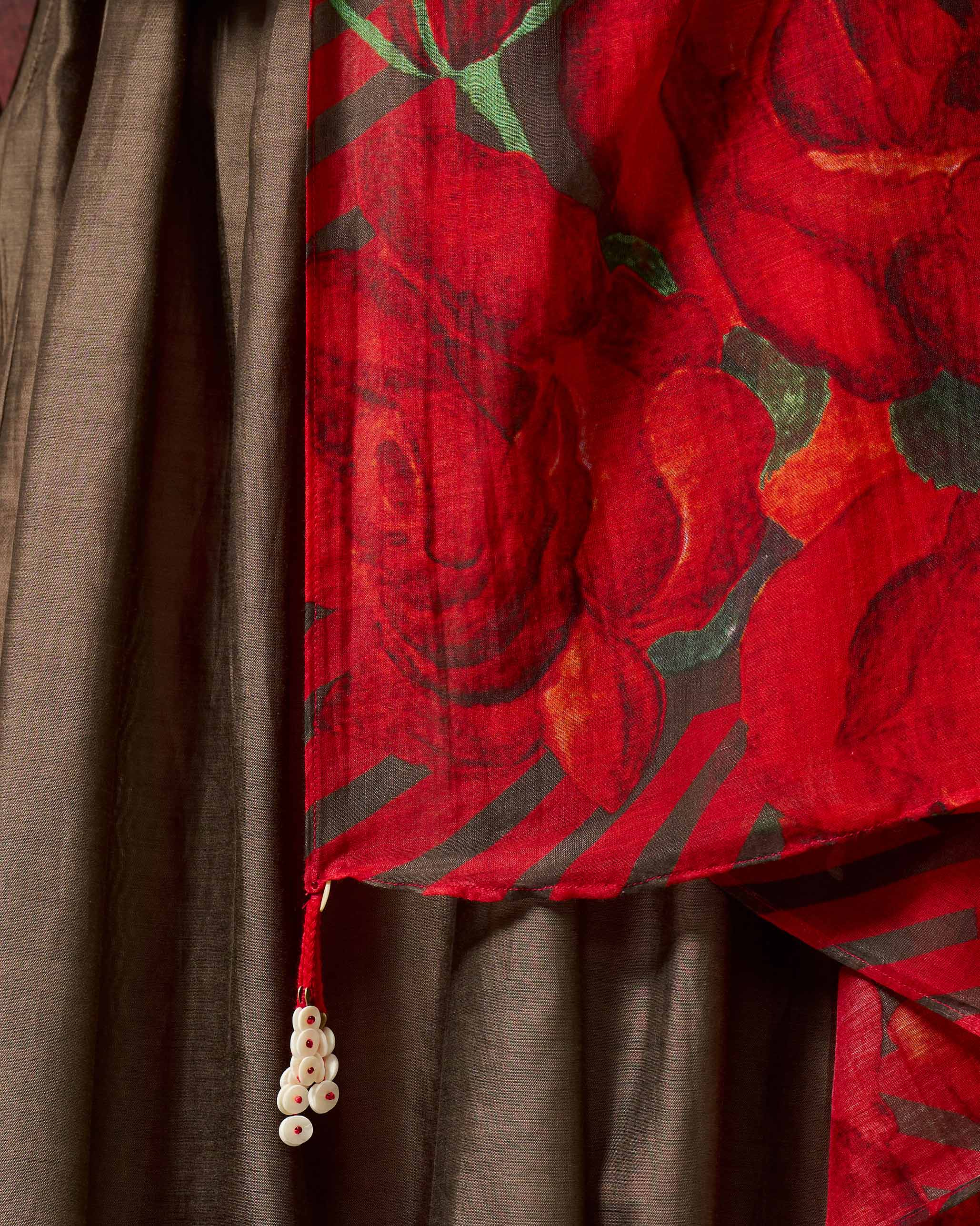 Autumn Bloom Dupatta - Green & Red Print - Image 2