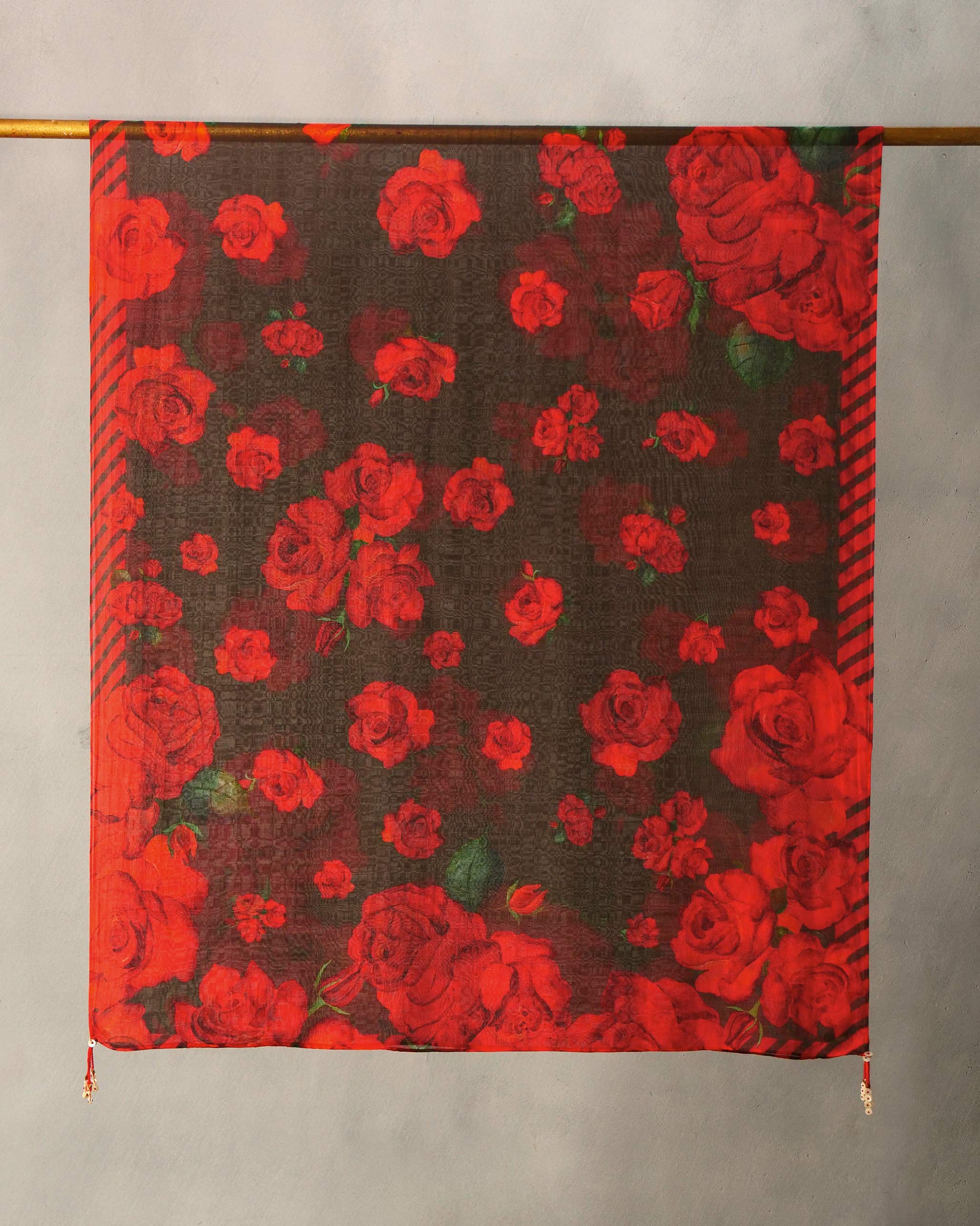 Autumn Bloom Dupatta - Green & Red Print - Image 5