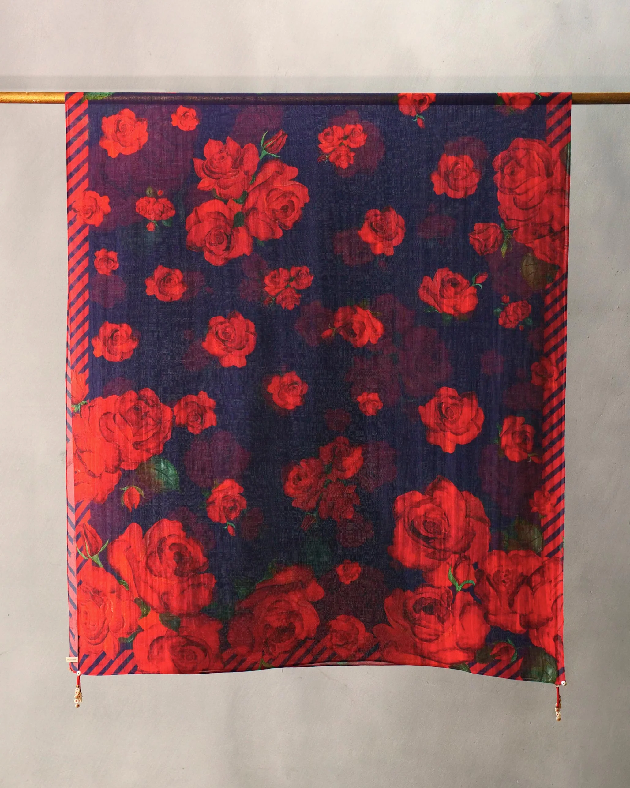 Autumn Bloom Dupatta - Navy & Red Print - Image 3