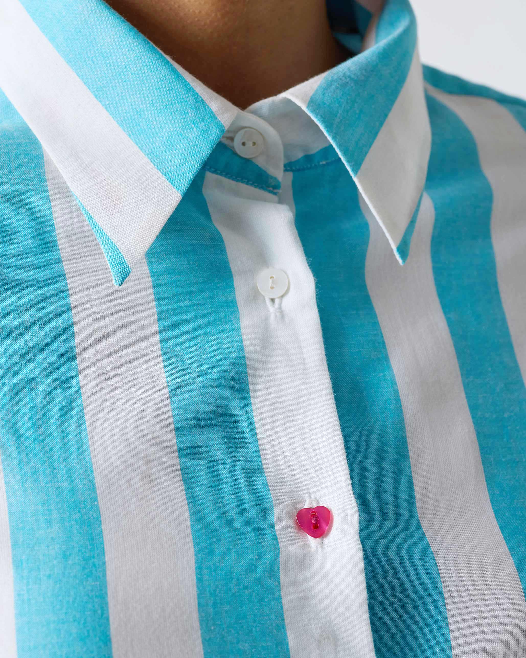 Ava Shirt Dress - Aqua & White Stripes - Image 2