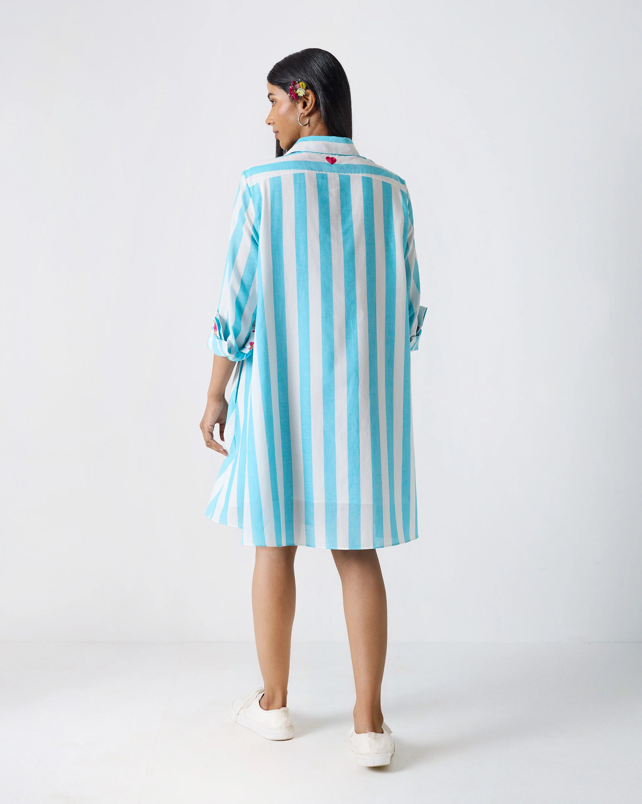 Ava Shirt Dress - Aqua & White Stripes - Image 7