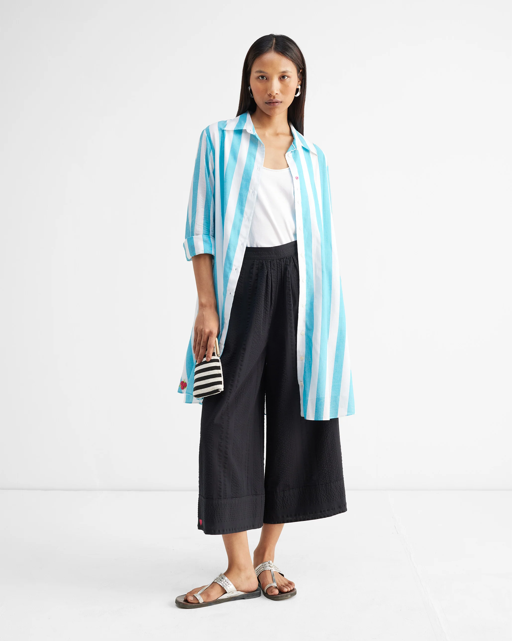 Ava Shirt Dress - Aqua & White Stripes - Image 8