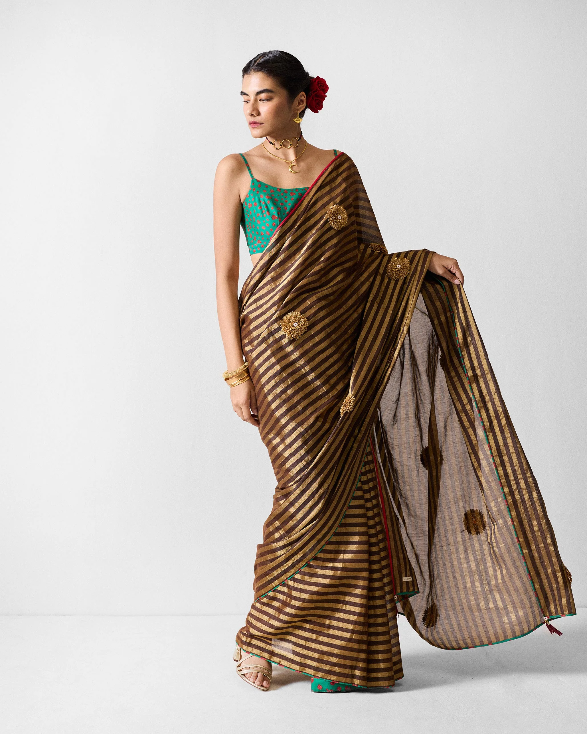 Avni Sari & Blouse Pc - Brown & Gold Embroidered - Image 2