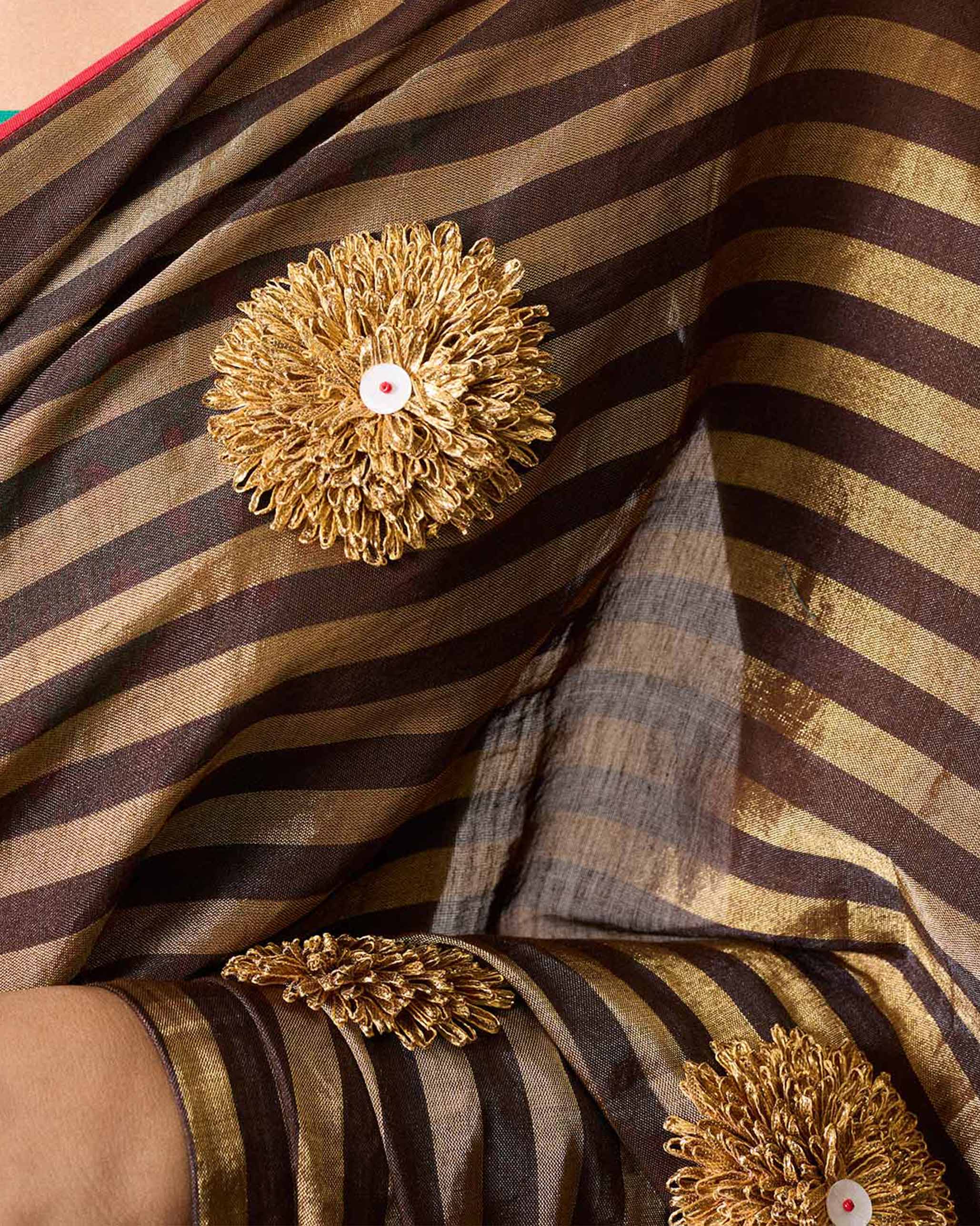 Avni Sari & Blouse Pc - Brown & Gold Embroidered - Image 3