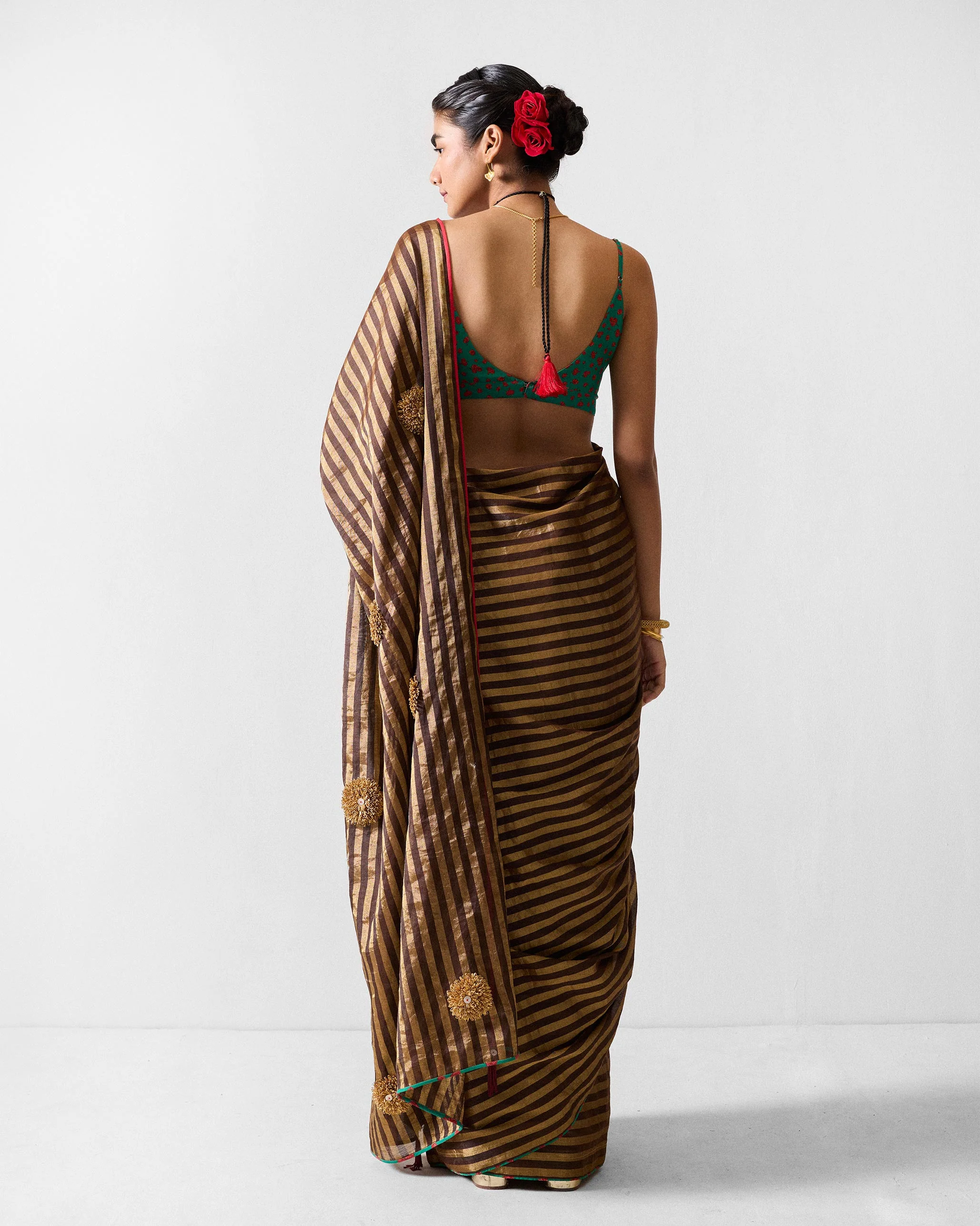 Avni Sari & Blouse Pc - Brown & Gold Embroidered - Image 4