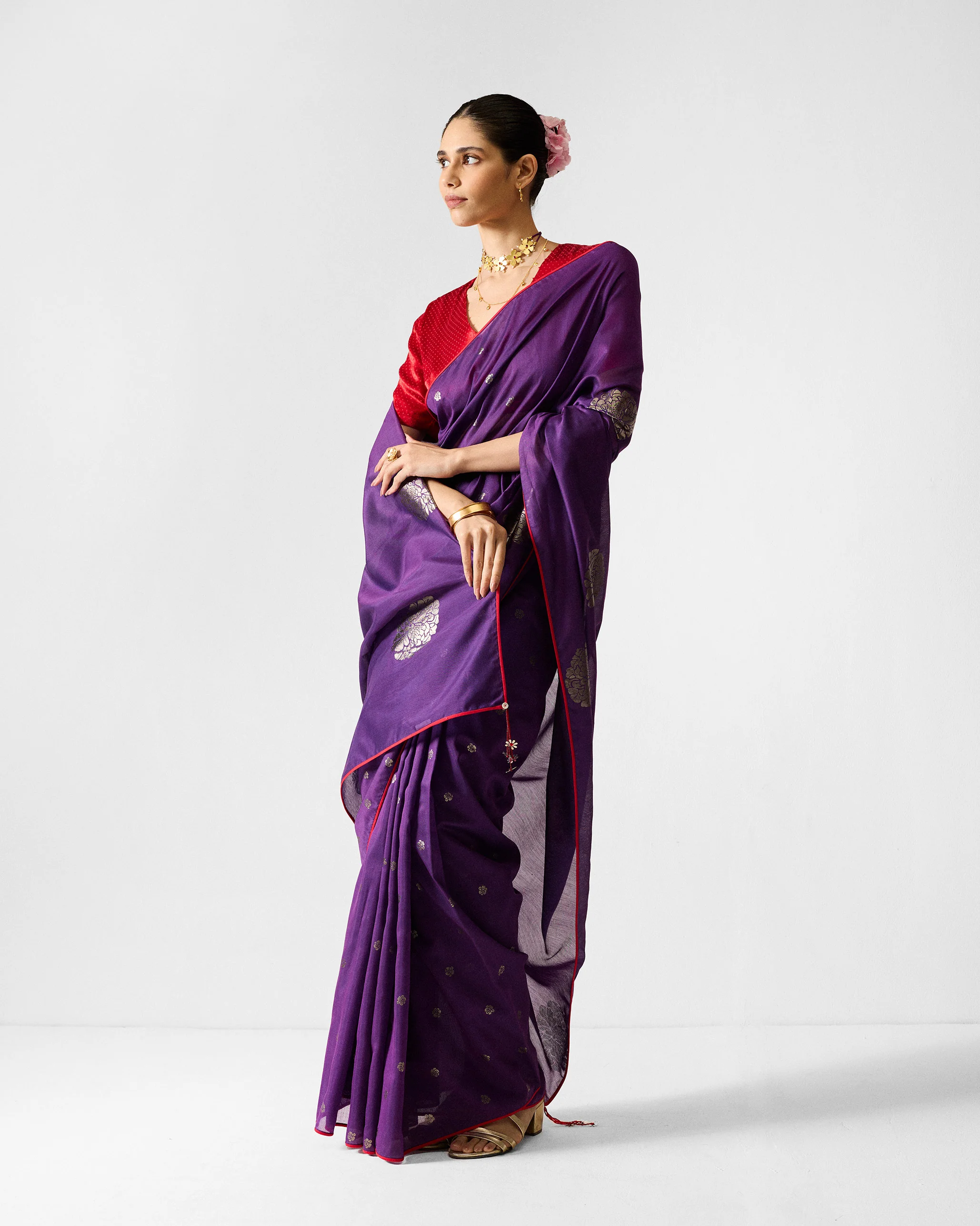 Avni Sari - Purple & Silver Printed - Image 4