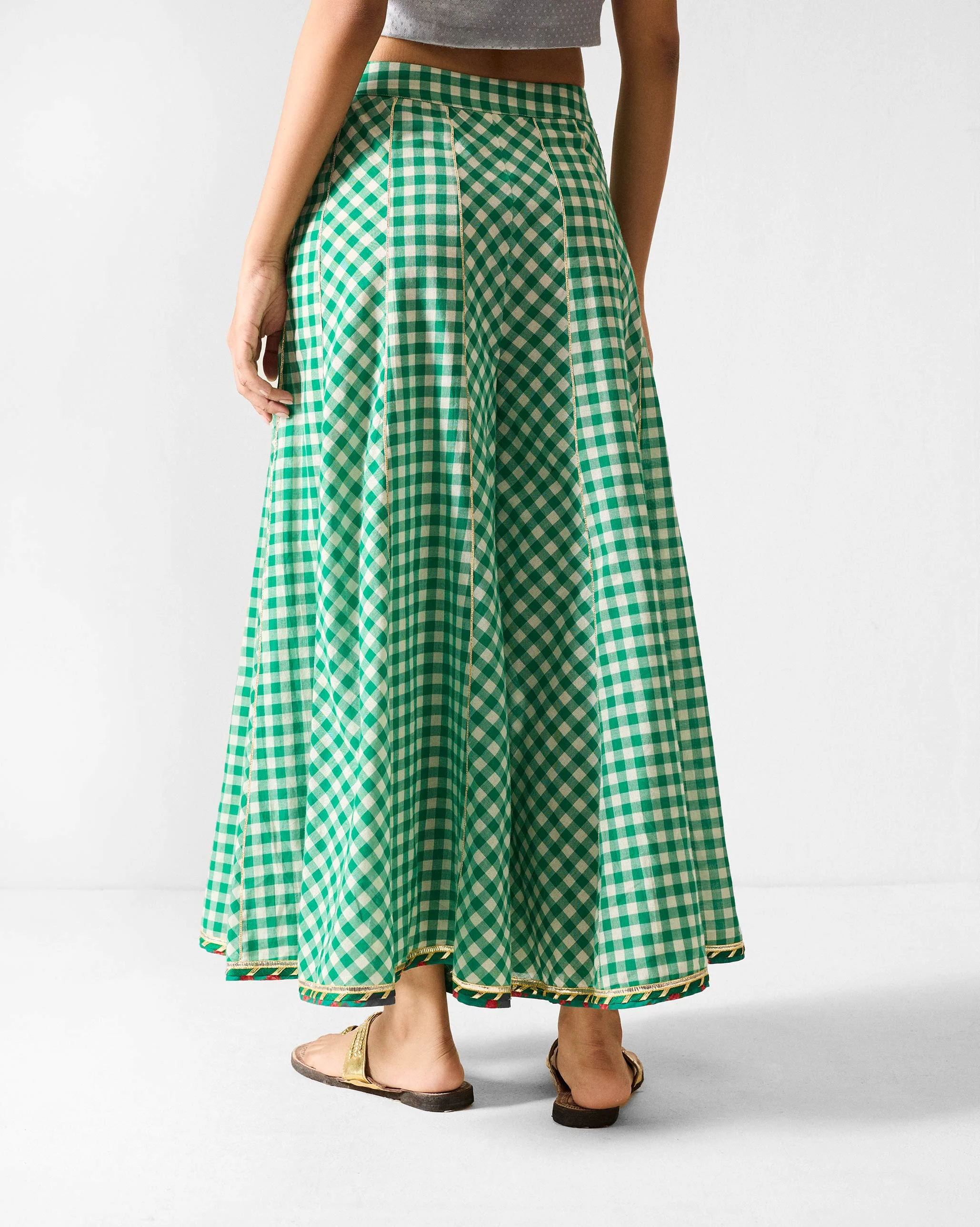 Awadh Sharara - Ivory & Green Checks - Image 2