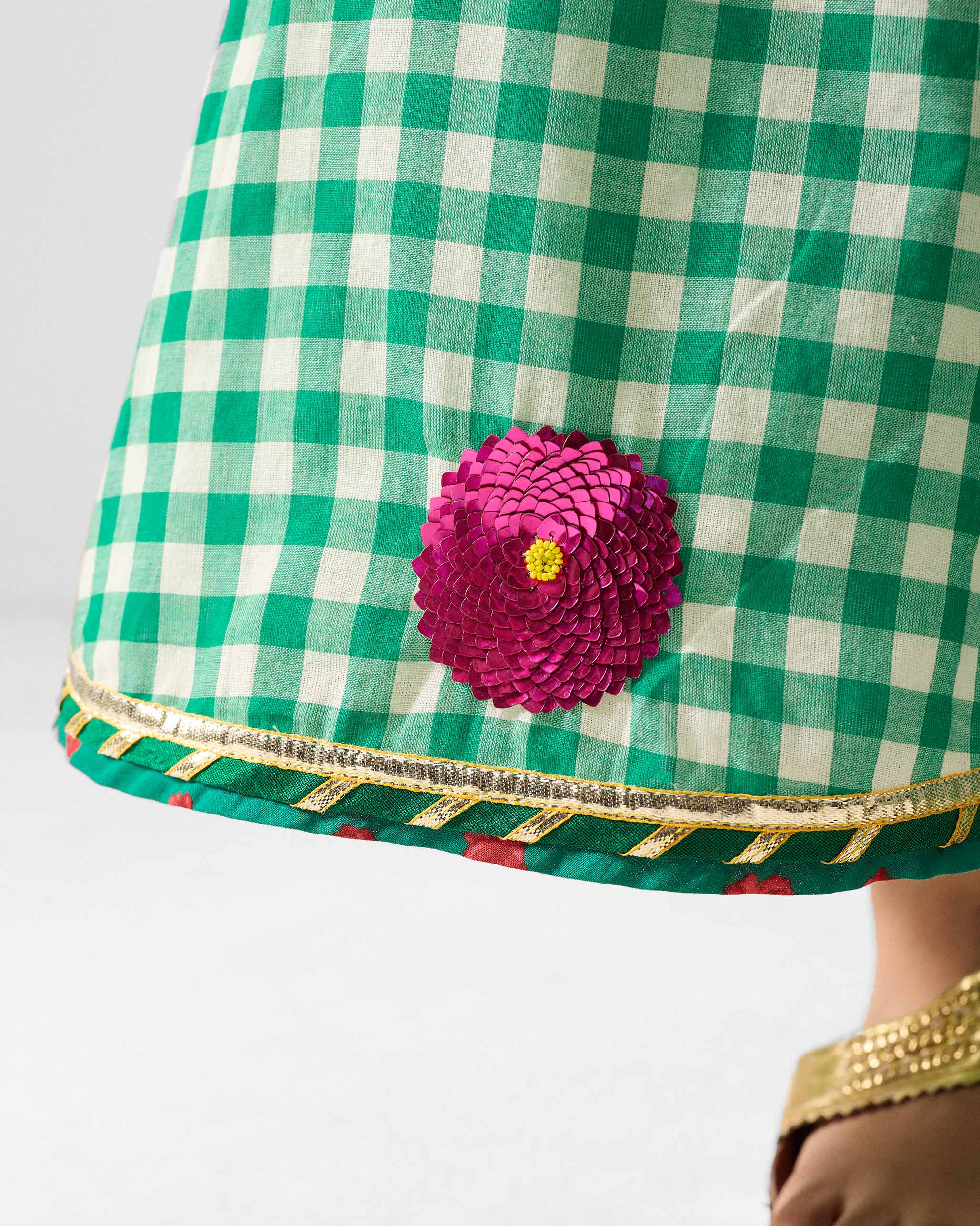 Awadh Sharara - Ivory & Green Checks - Image 4