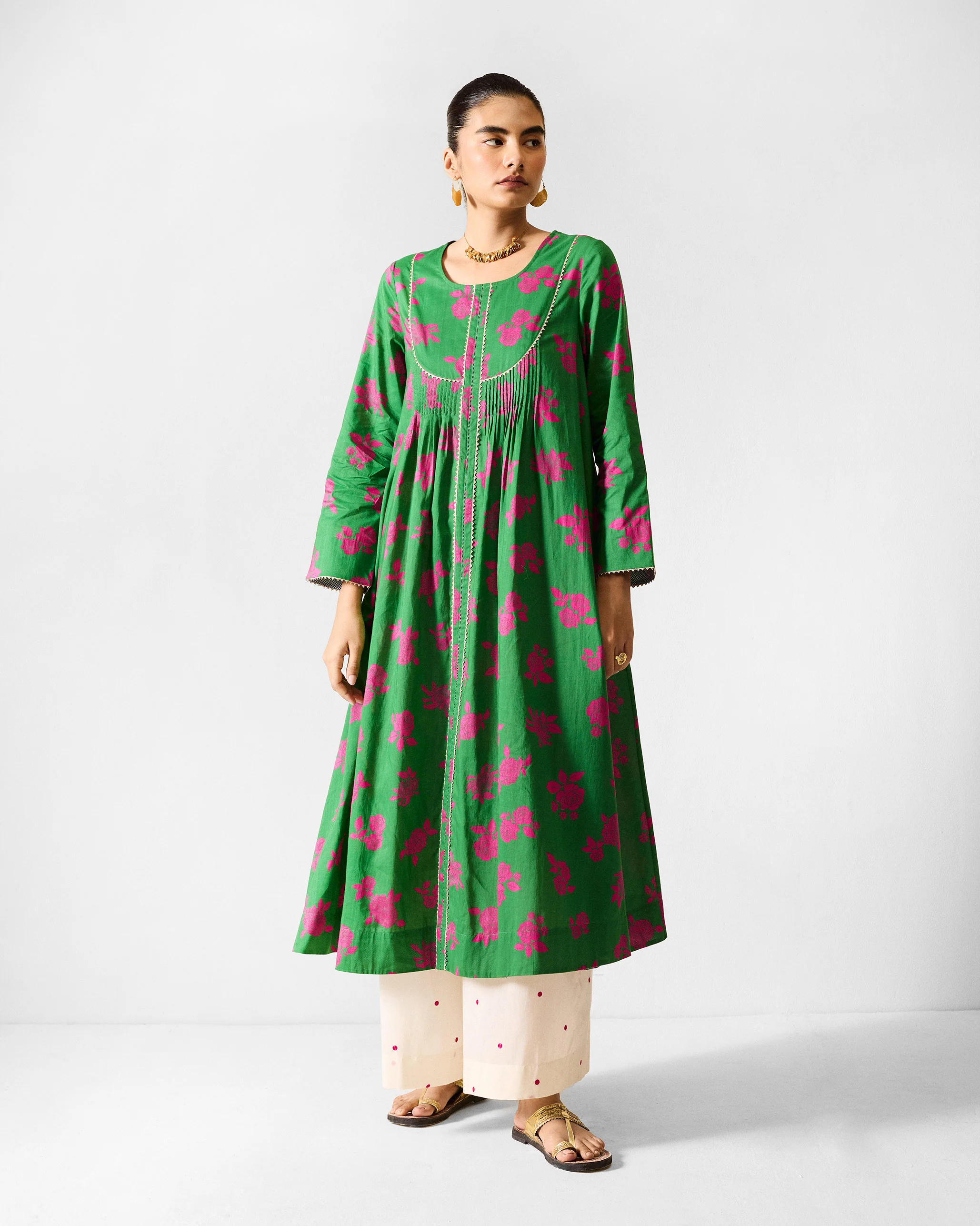 Ayat Kurta - Green & Fuchsia Printed - Image 2