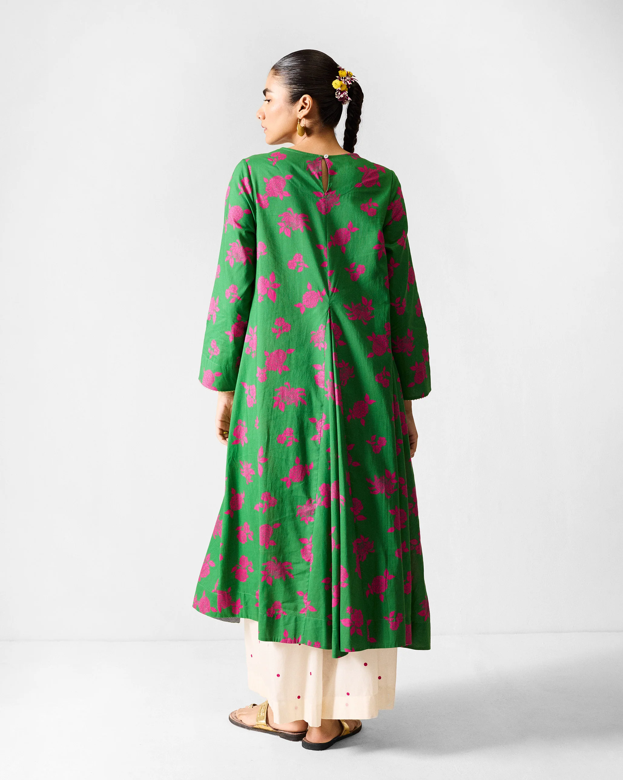 Ayat Kurta - Green & Fuchsia Printed - Image 3