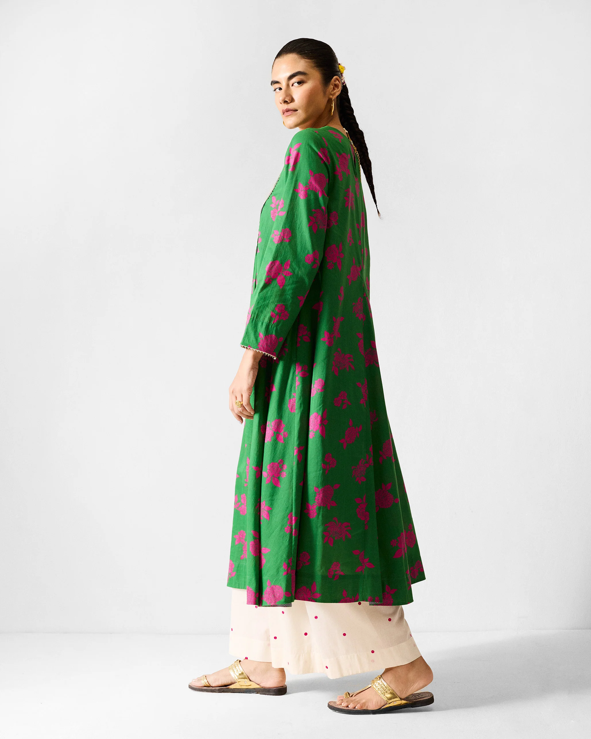 Ayat Kurta - Green & Fuchsia Printed - Image 4