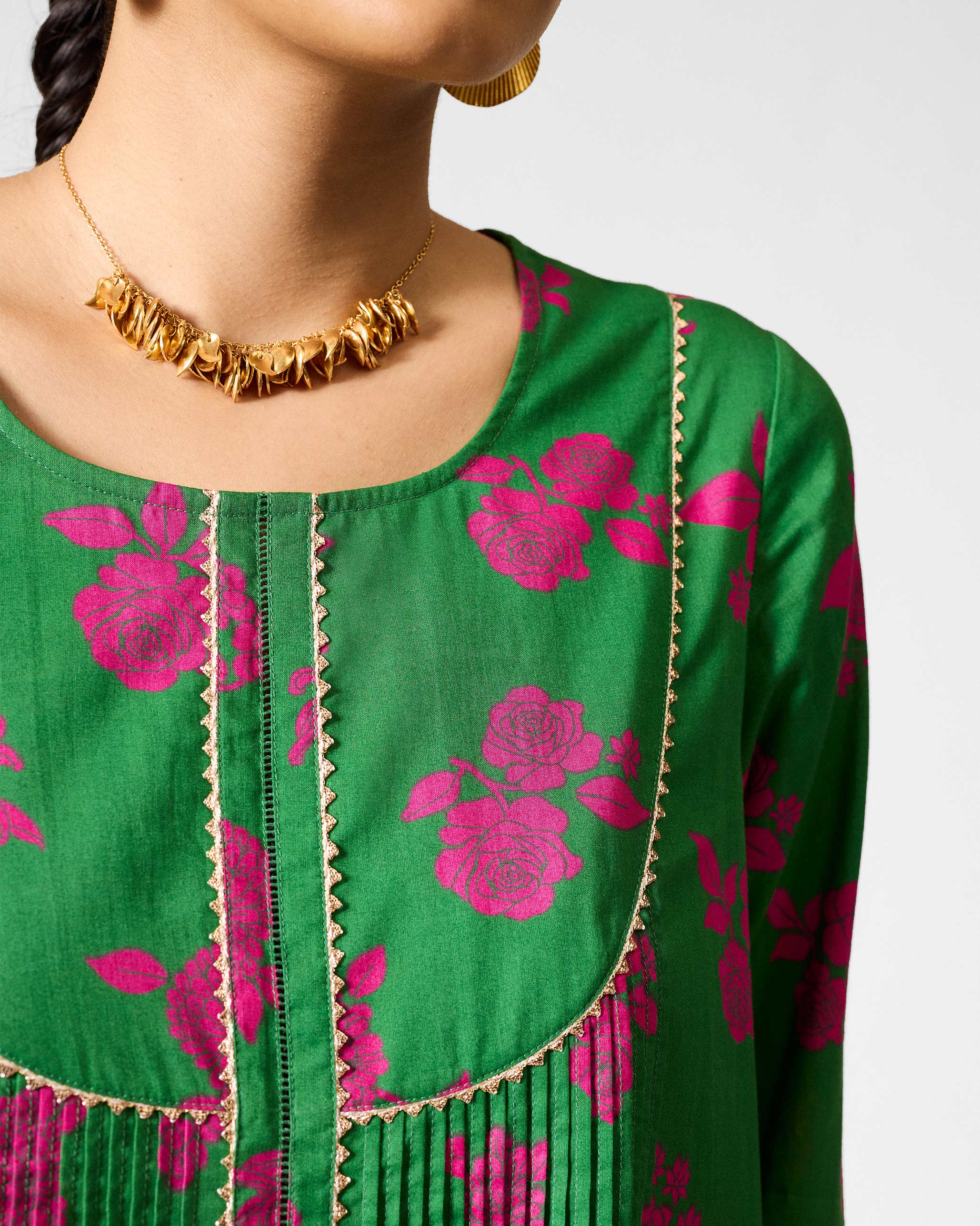 Ayat Kurta - Green & Fuchsia Printed - Image 5