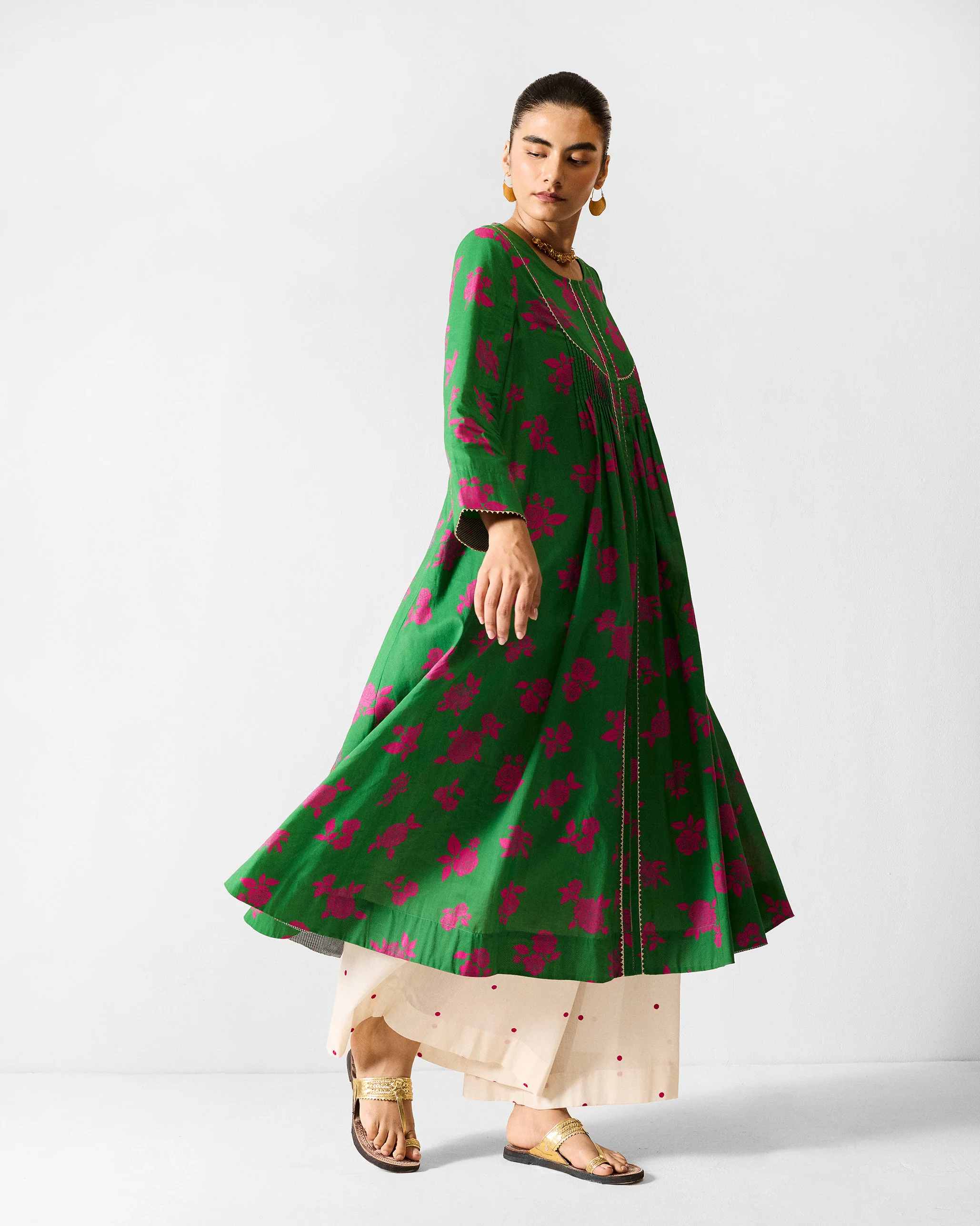 Ayat Kurta - Green & Fuchsia Printed - Image 6