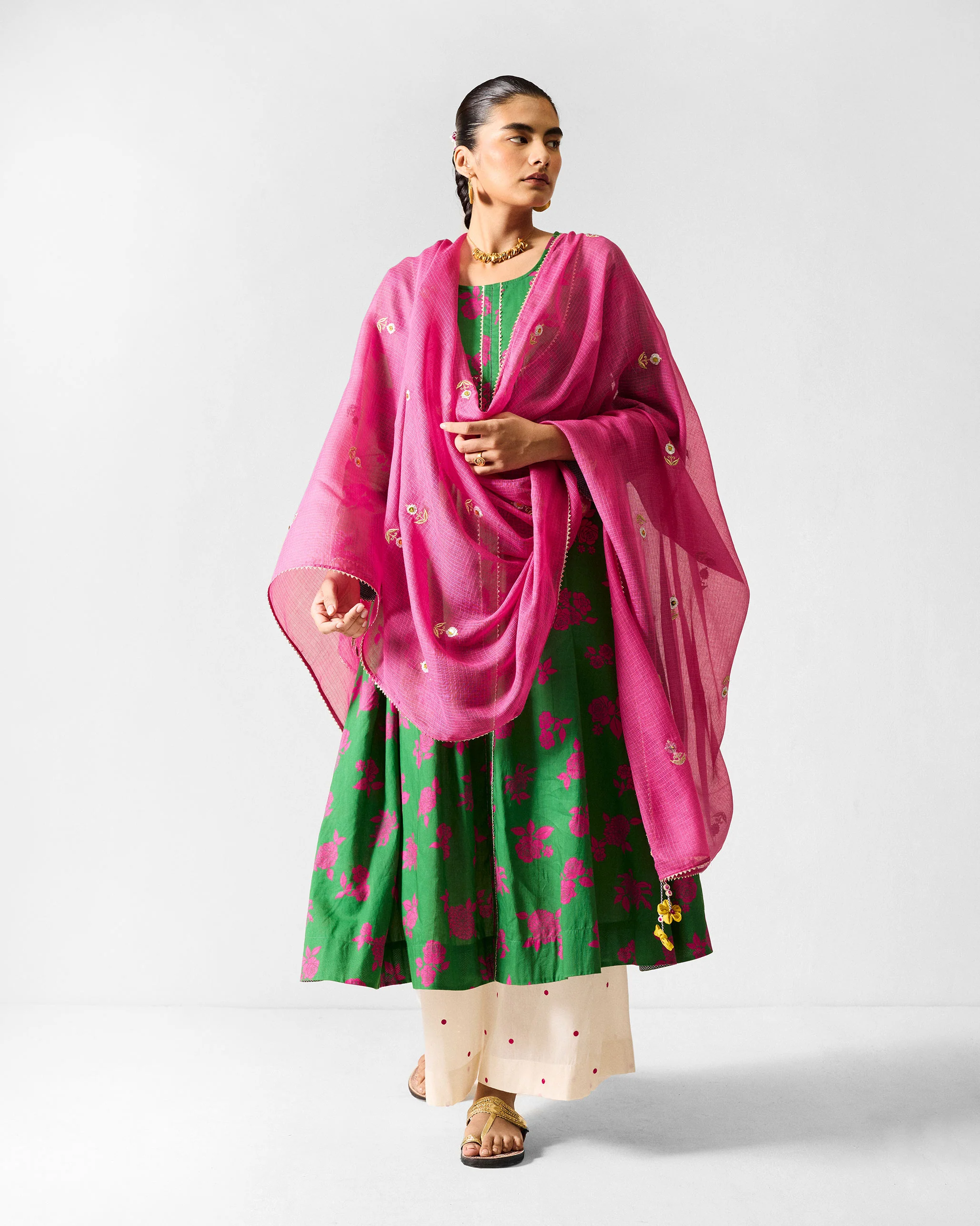 Ayat Kurta - Green & Fuchsia Printed - Image 7