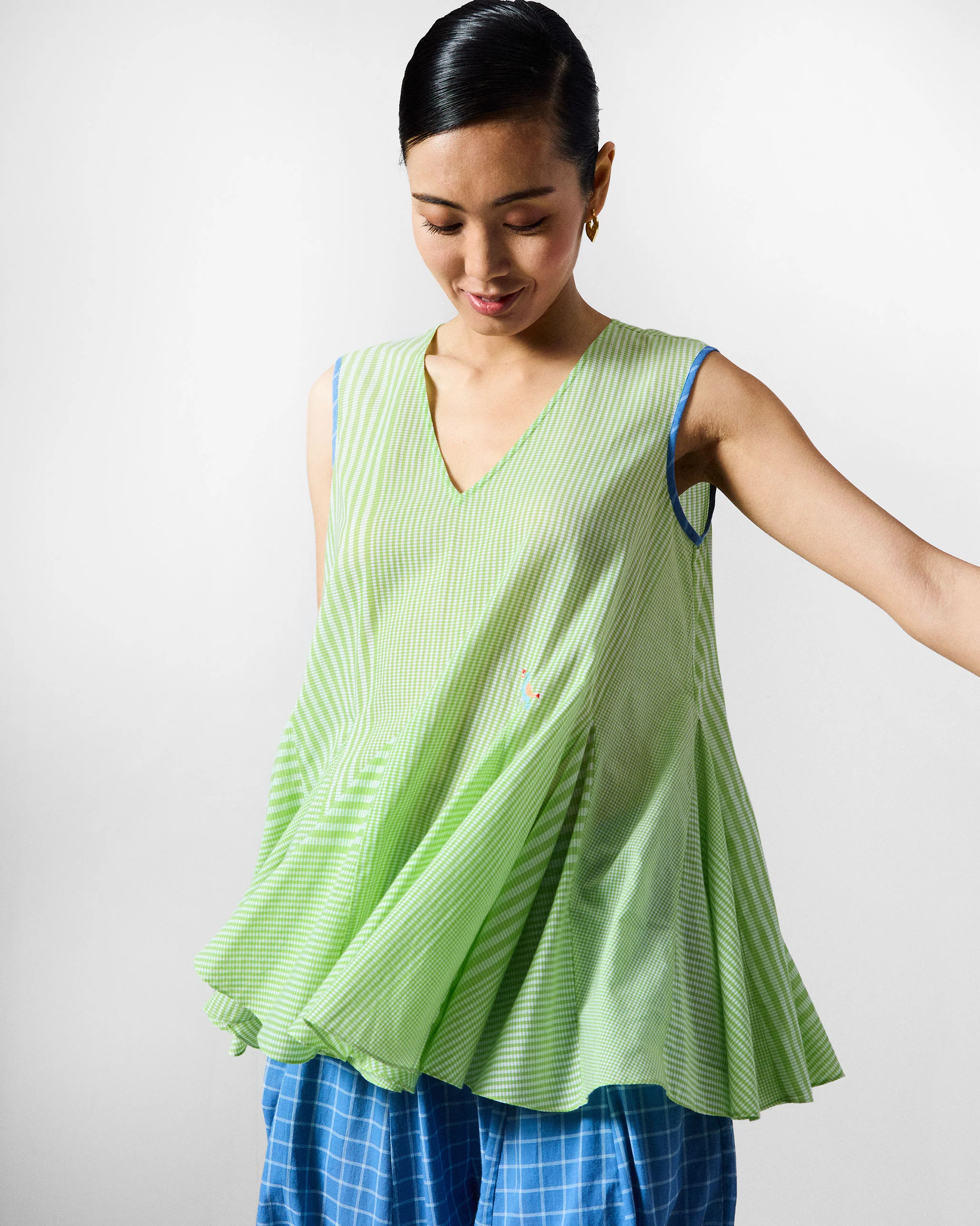 Ayra Top - Green & White Checks - Image 7