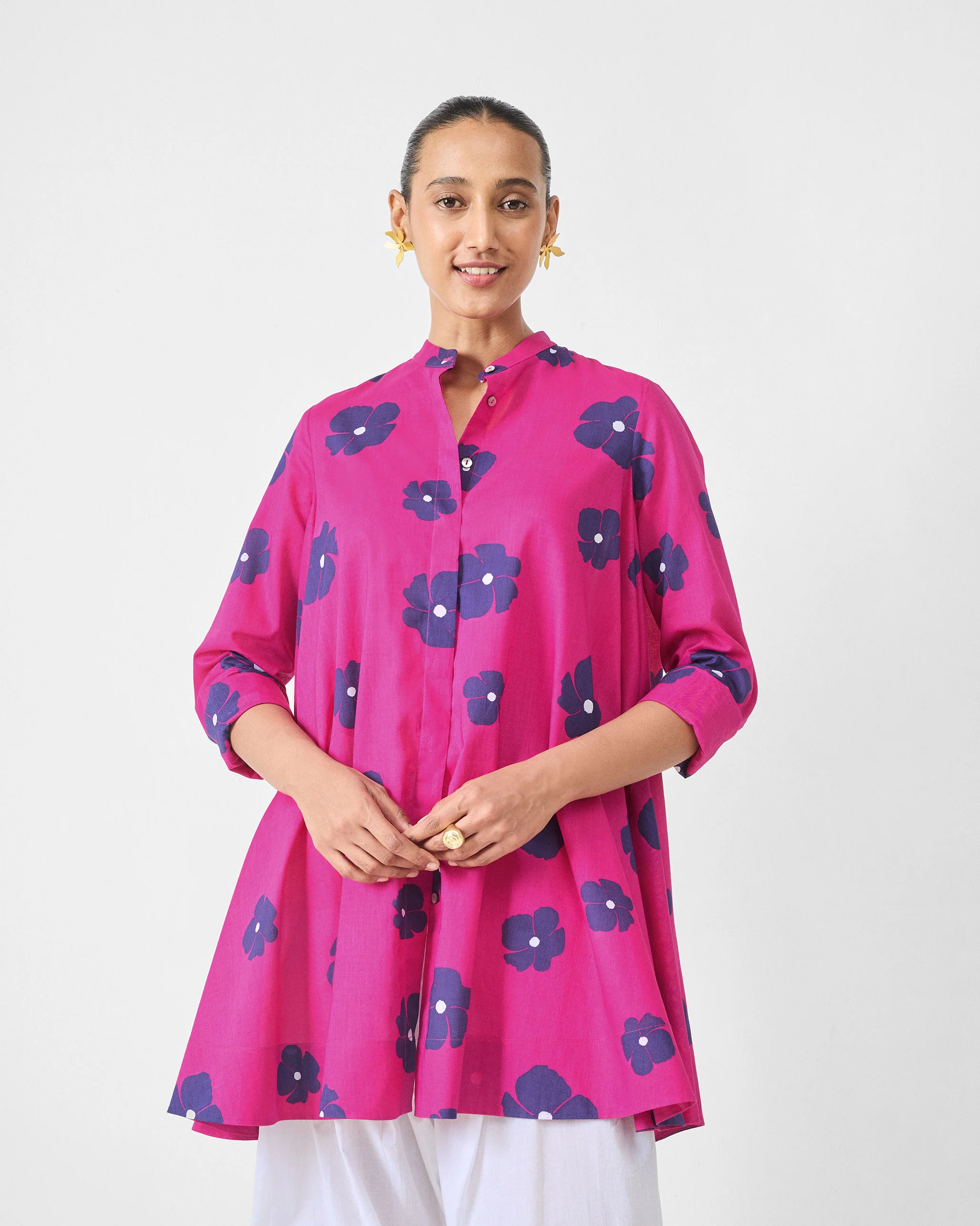 Back Gathered Top - Fuchsia & Purple Print - Image 2