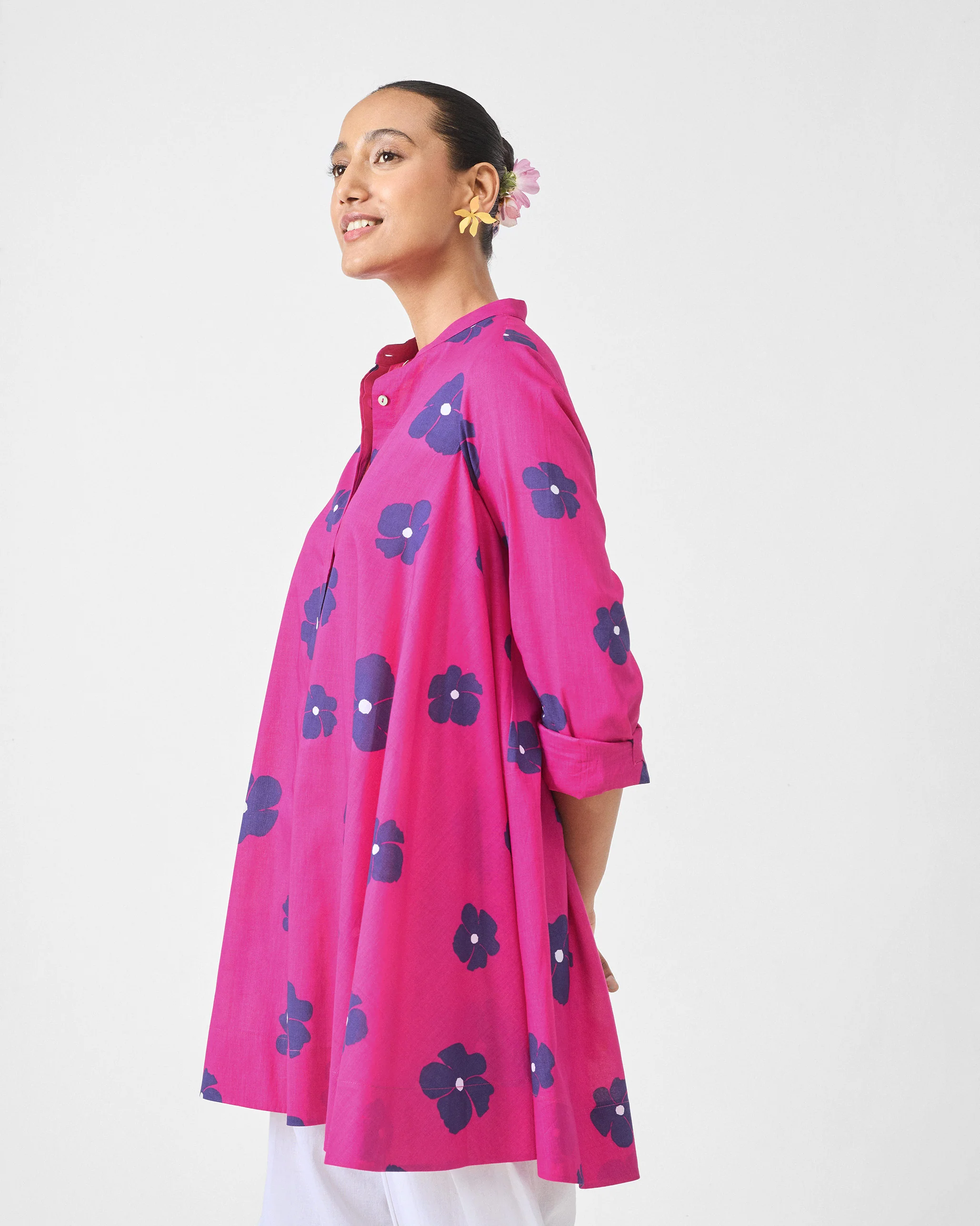 Back Gathered Top - Fuchsia & Purple Print - Image 4
