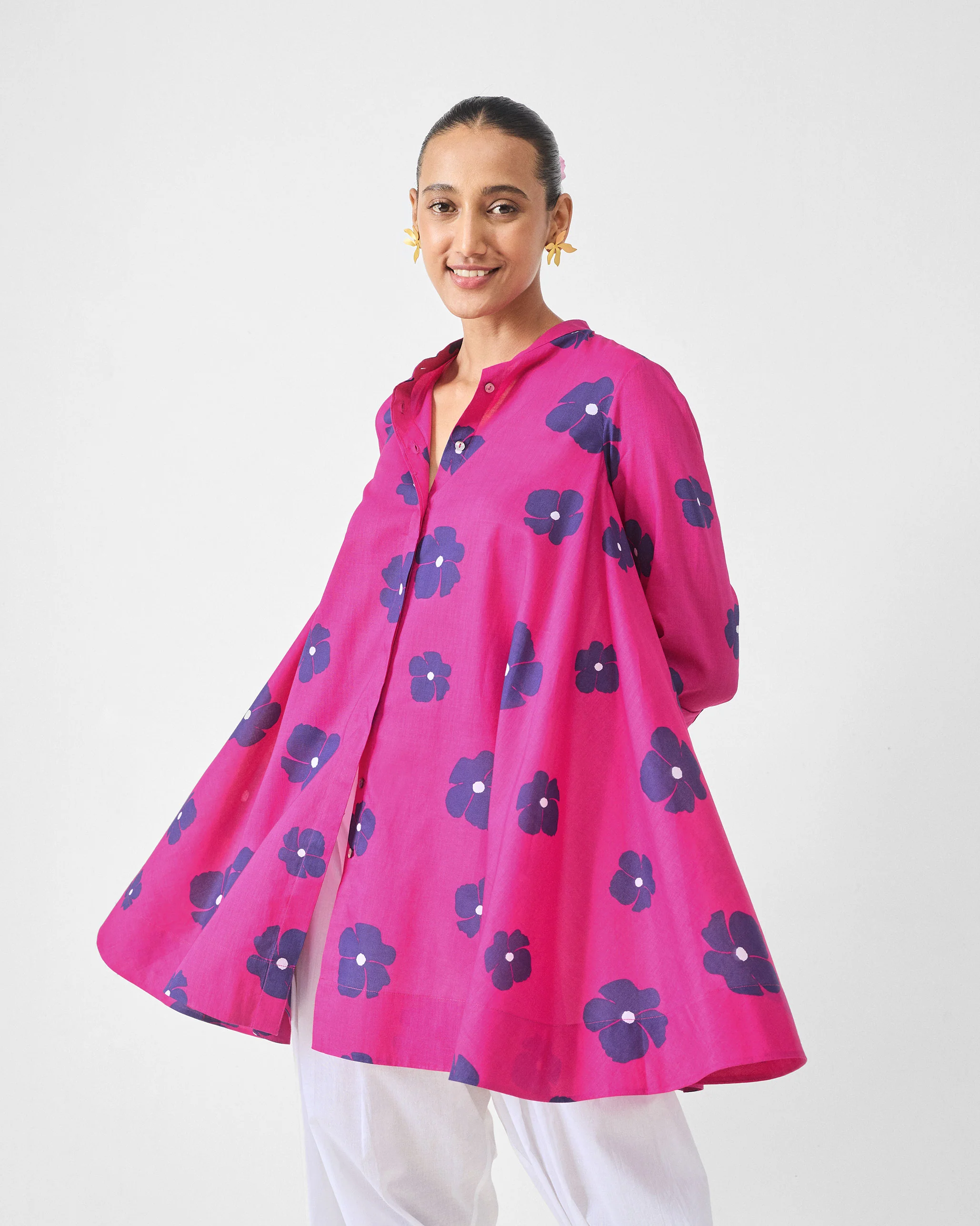 Back Gathered Top - Fuchsia & Purple Print - Image 5