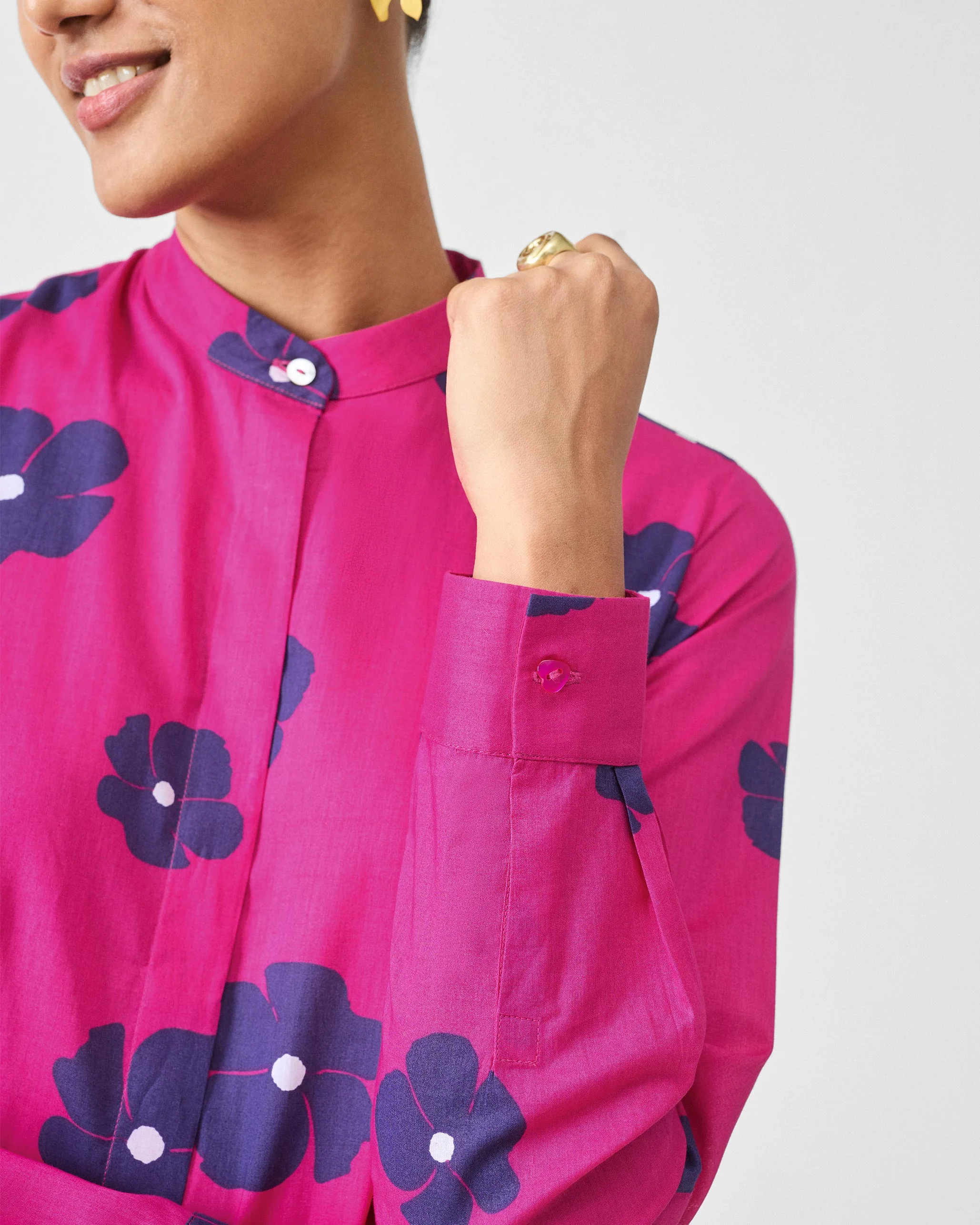 Back Gathered Top - Fuchsia & Purple Print - Image 6