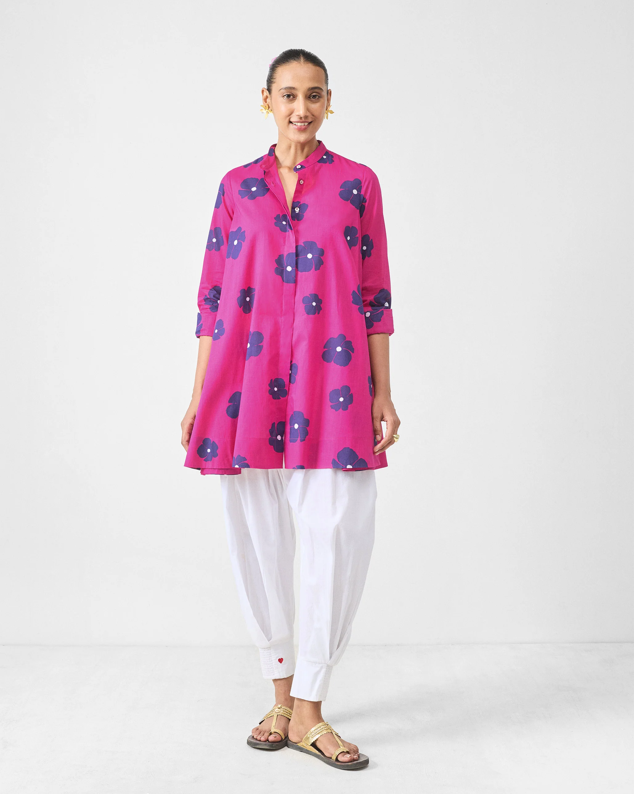 Back Gathered Top - Fuchsia & Purple Print - Image 7