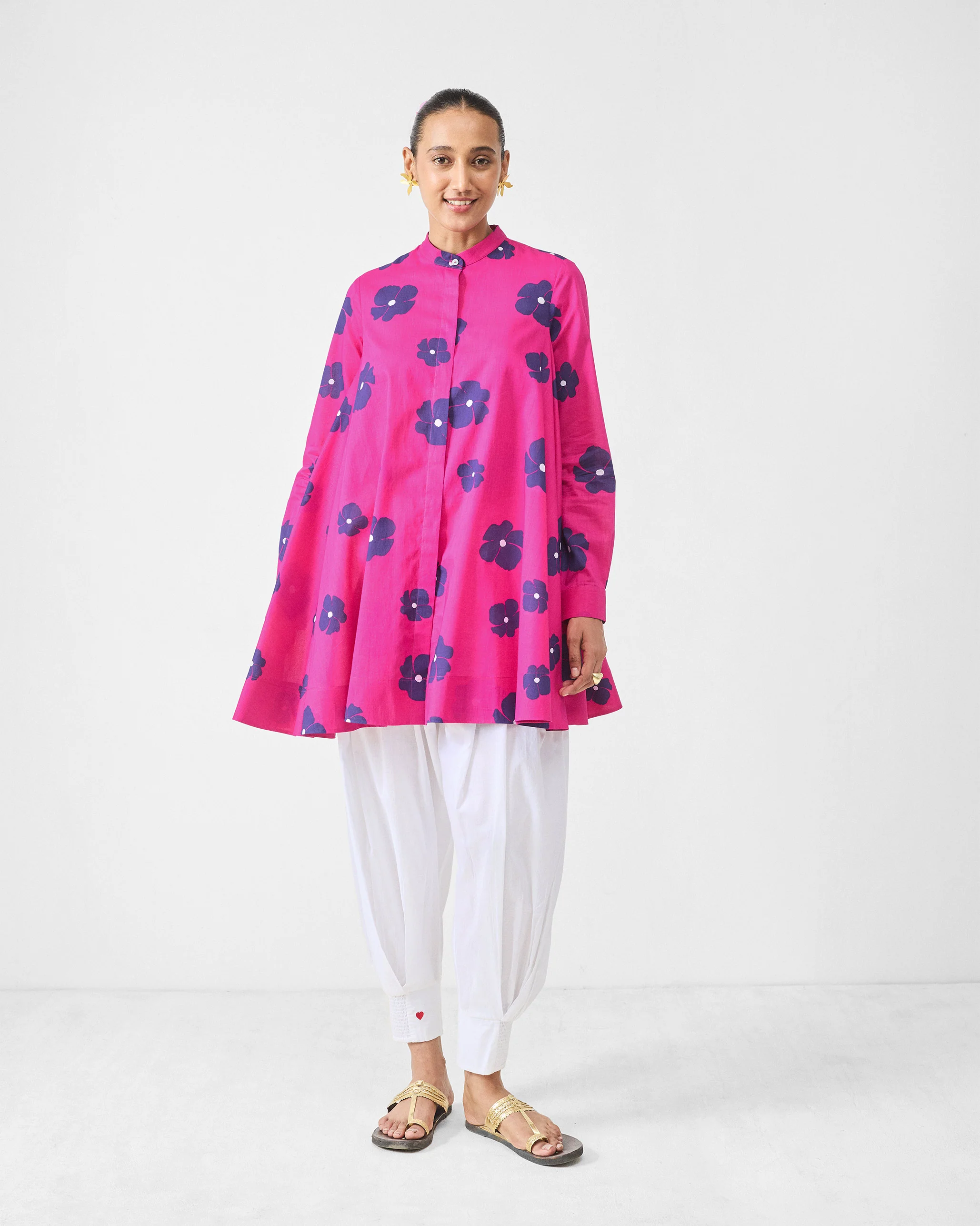 Back Gathered Top - Fuchsia & Purple Print - Image 8