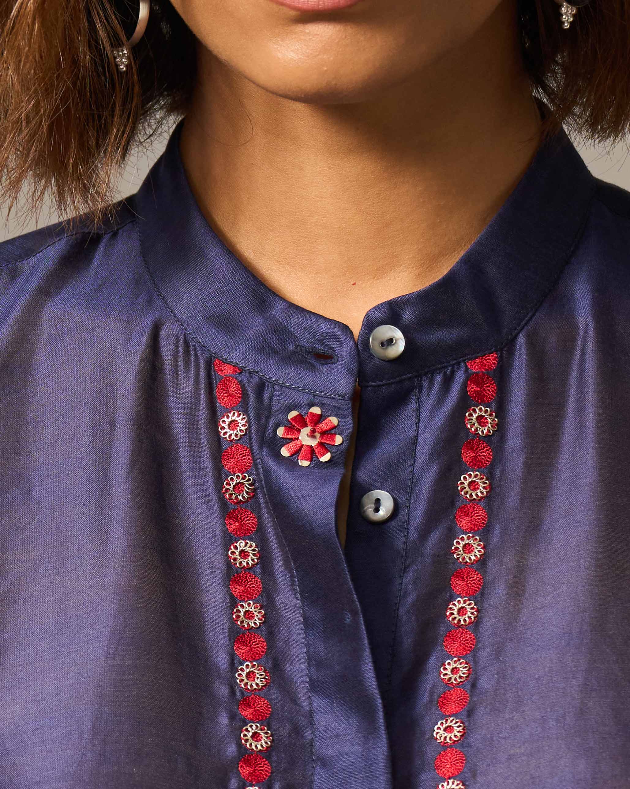 Back Gathered Top - Navy Embroidered - Image 3