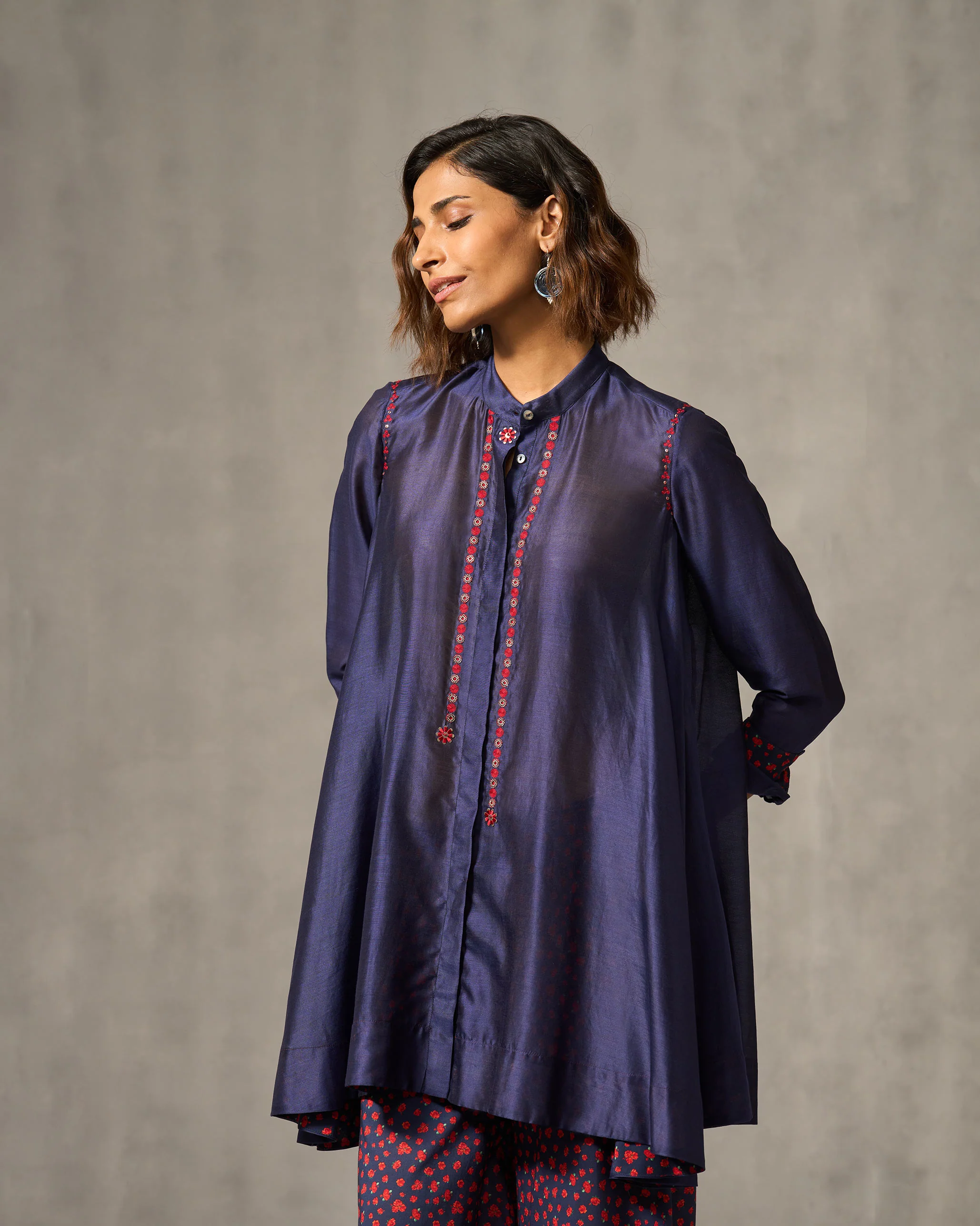 Back Gathered Top - Navy Embroidered - Image 4