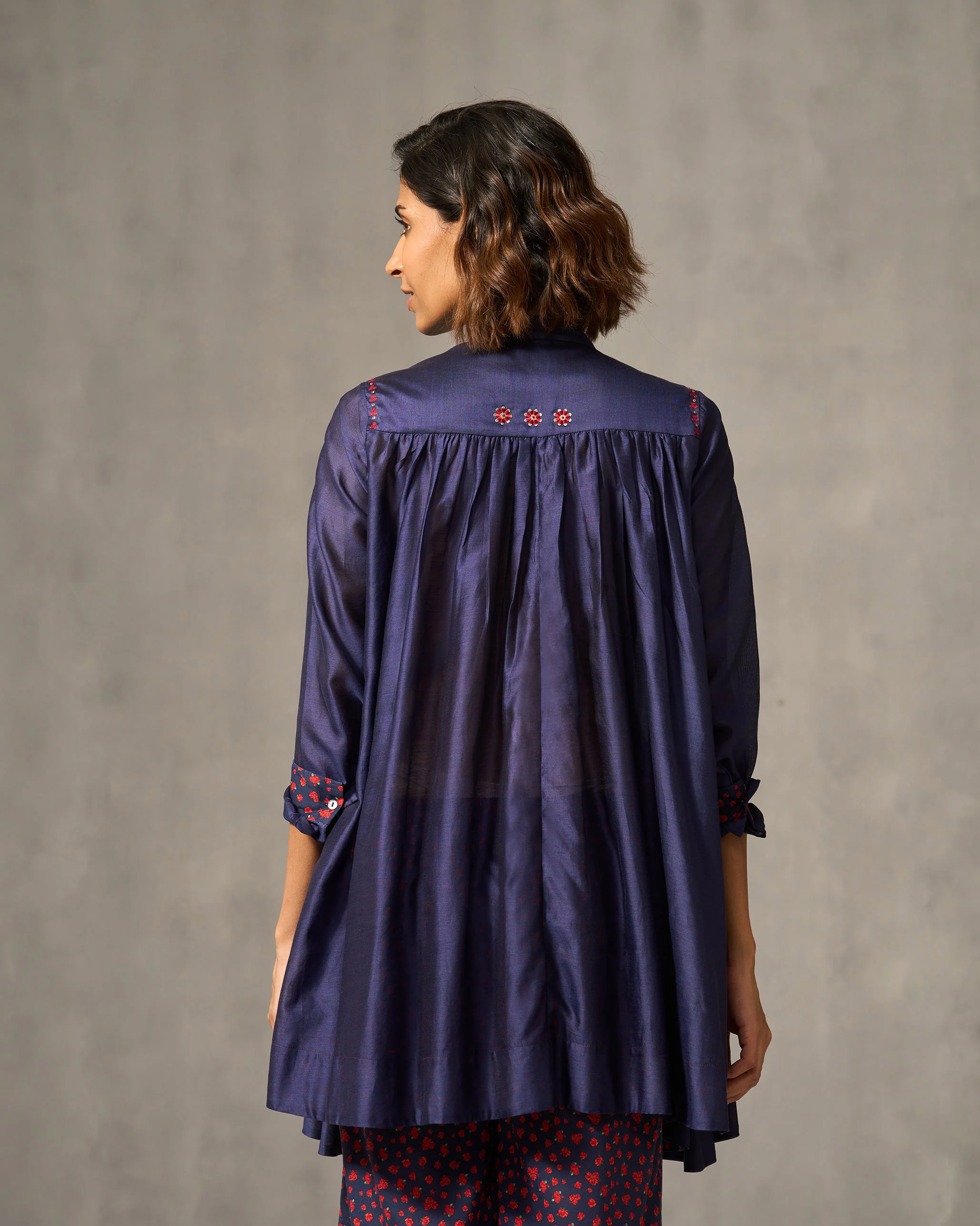 Back Gathered Top - Navy Embroidered - Image 5