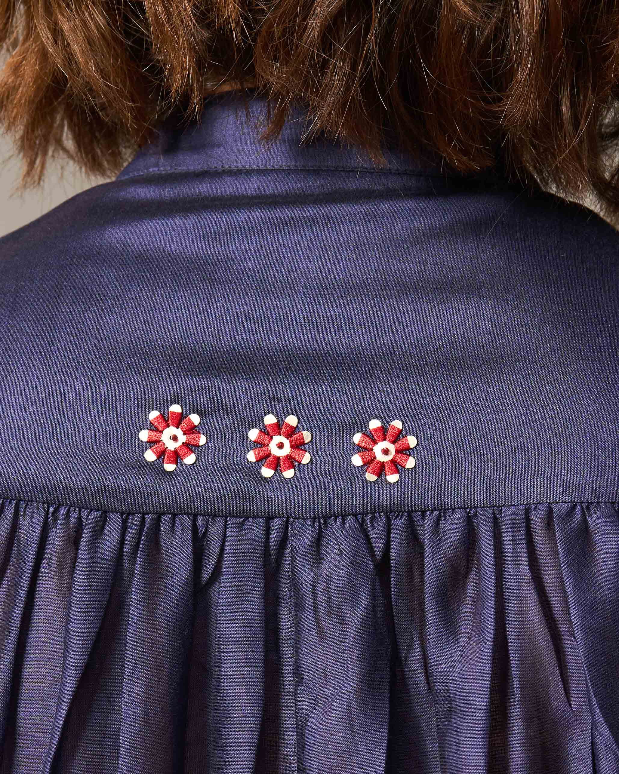 Back Gathered Top - Navy Embroidered - Image 6
