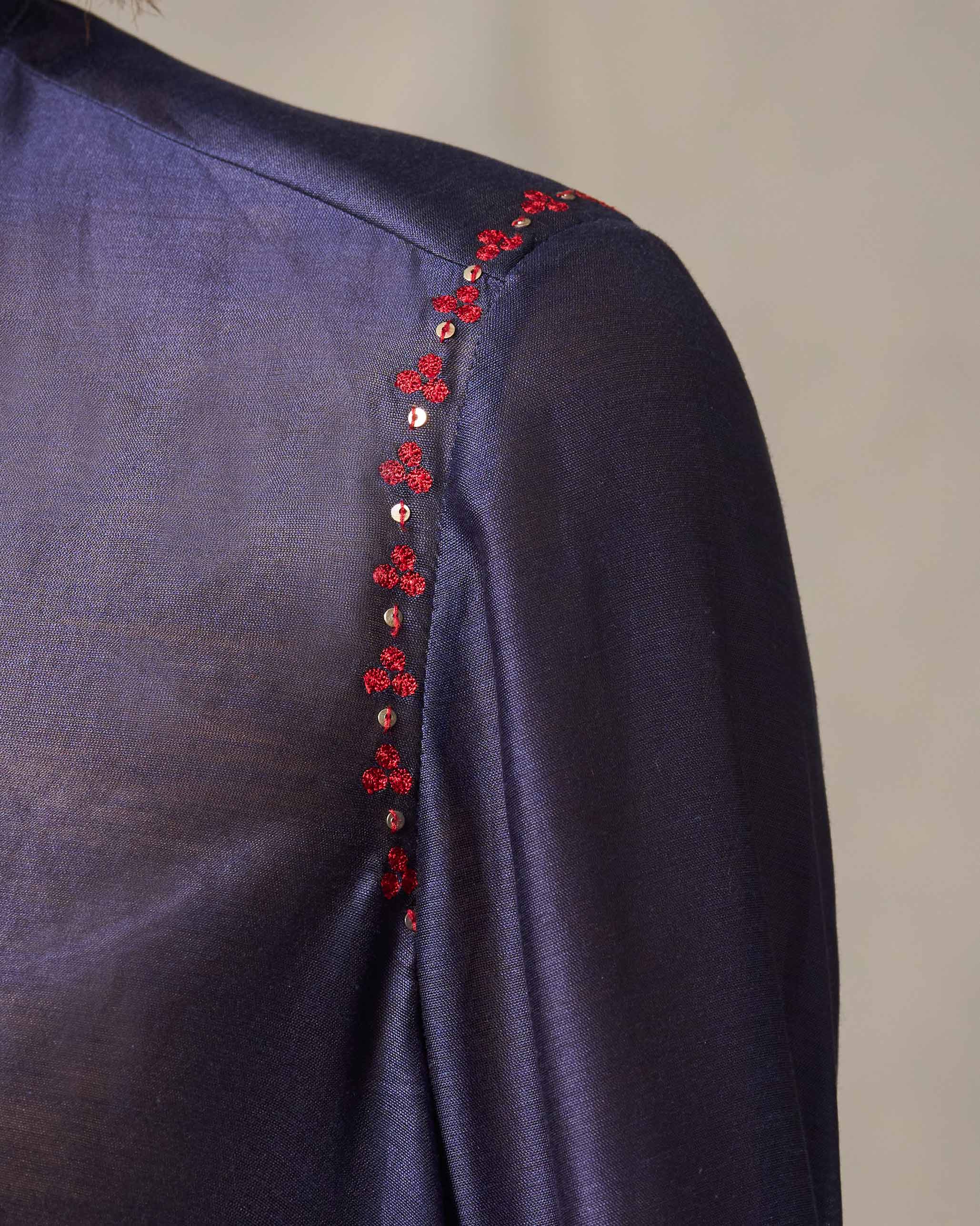 Back Gathered Top - Navy Embroidered - Image 7