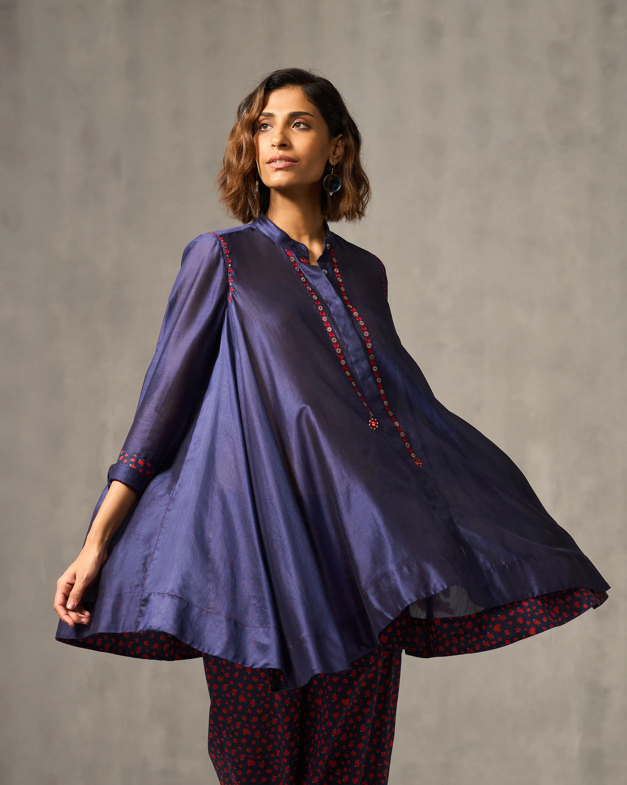 Back Gathered Top - Navy Embroidered - Image 8