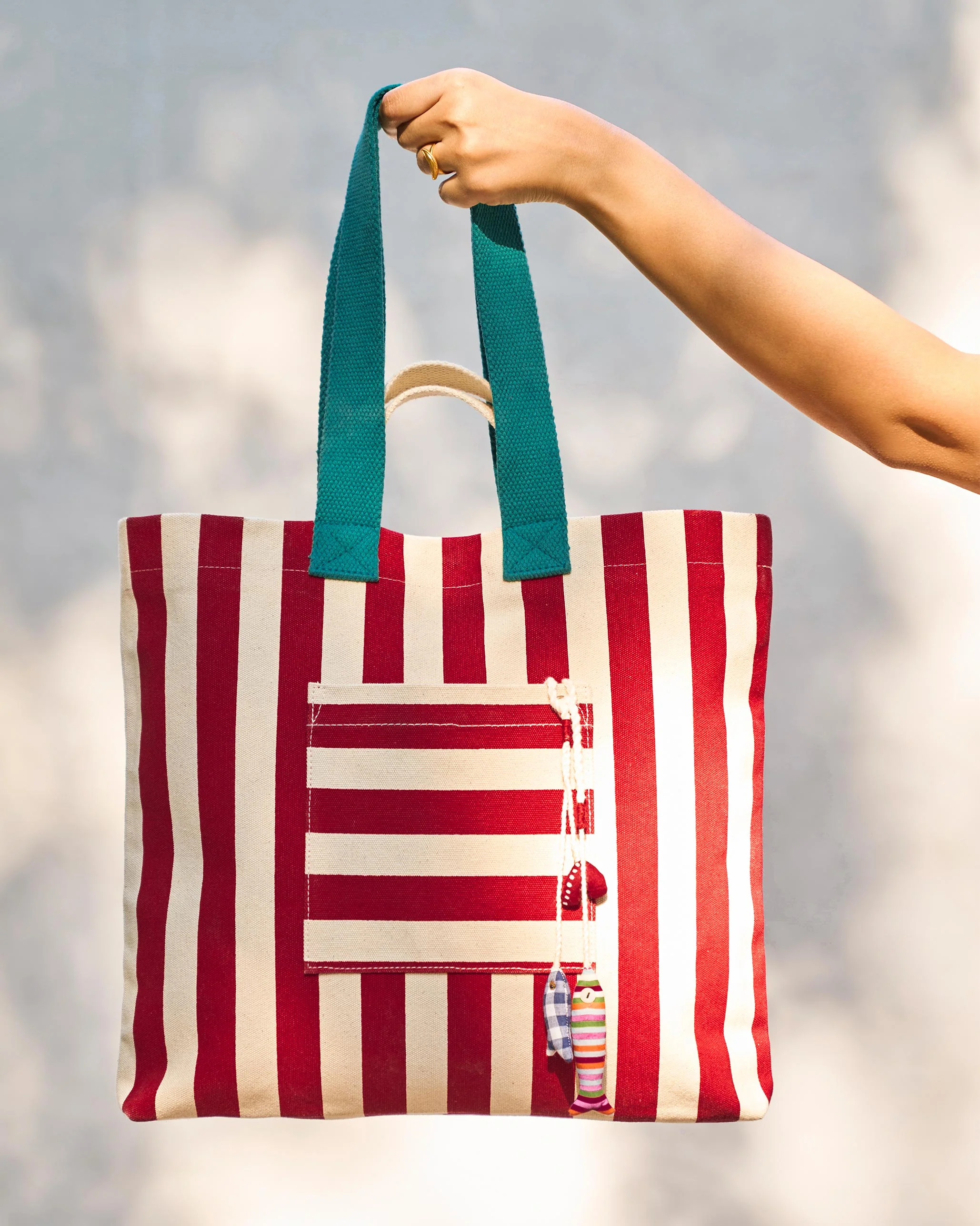 Bagan Stripe Tote - Red & Ivory - Image 6