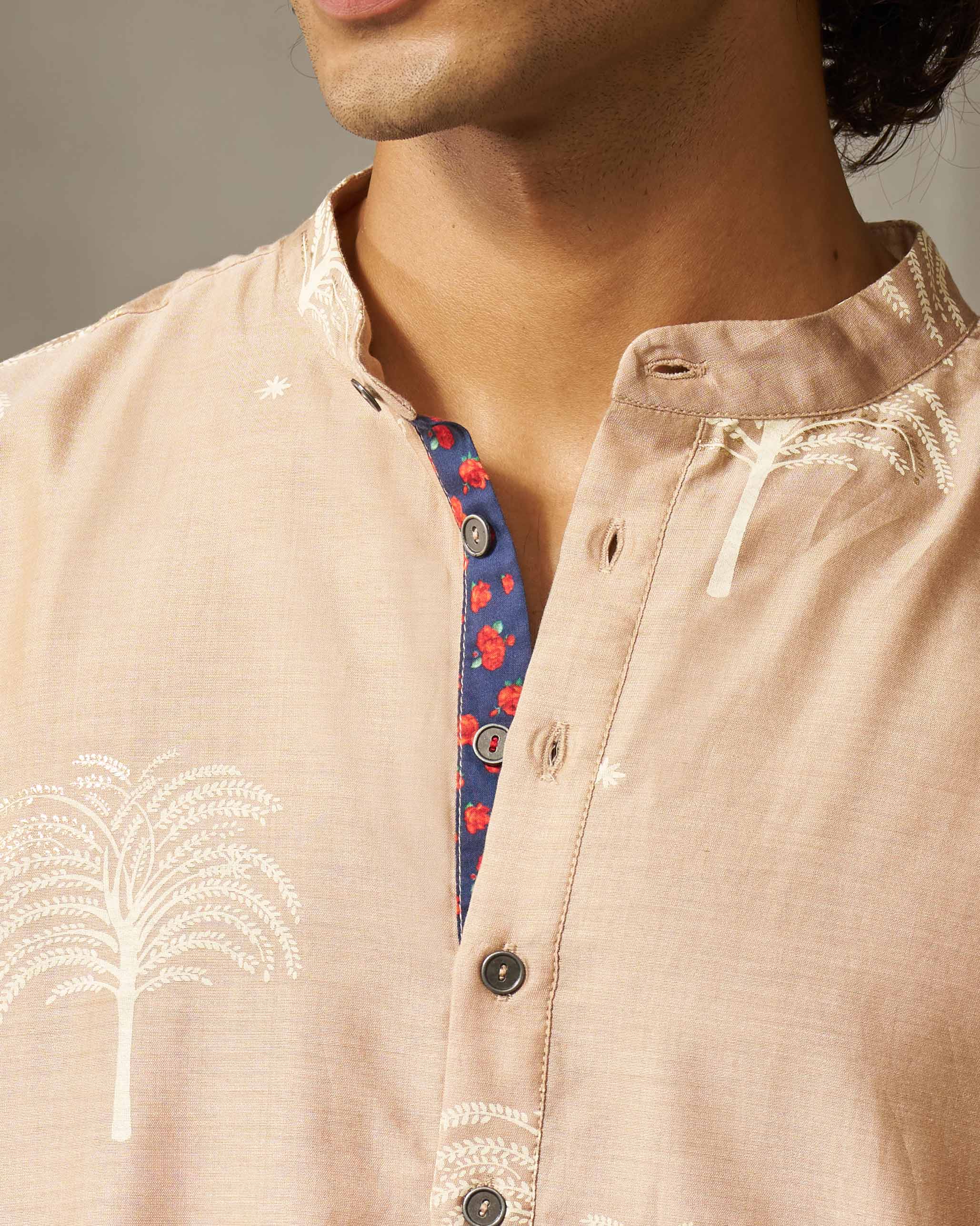 Bageecha Kurta - Light Brown Print - Image 2