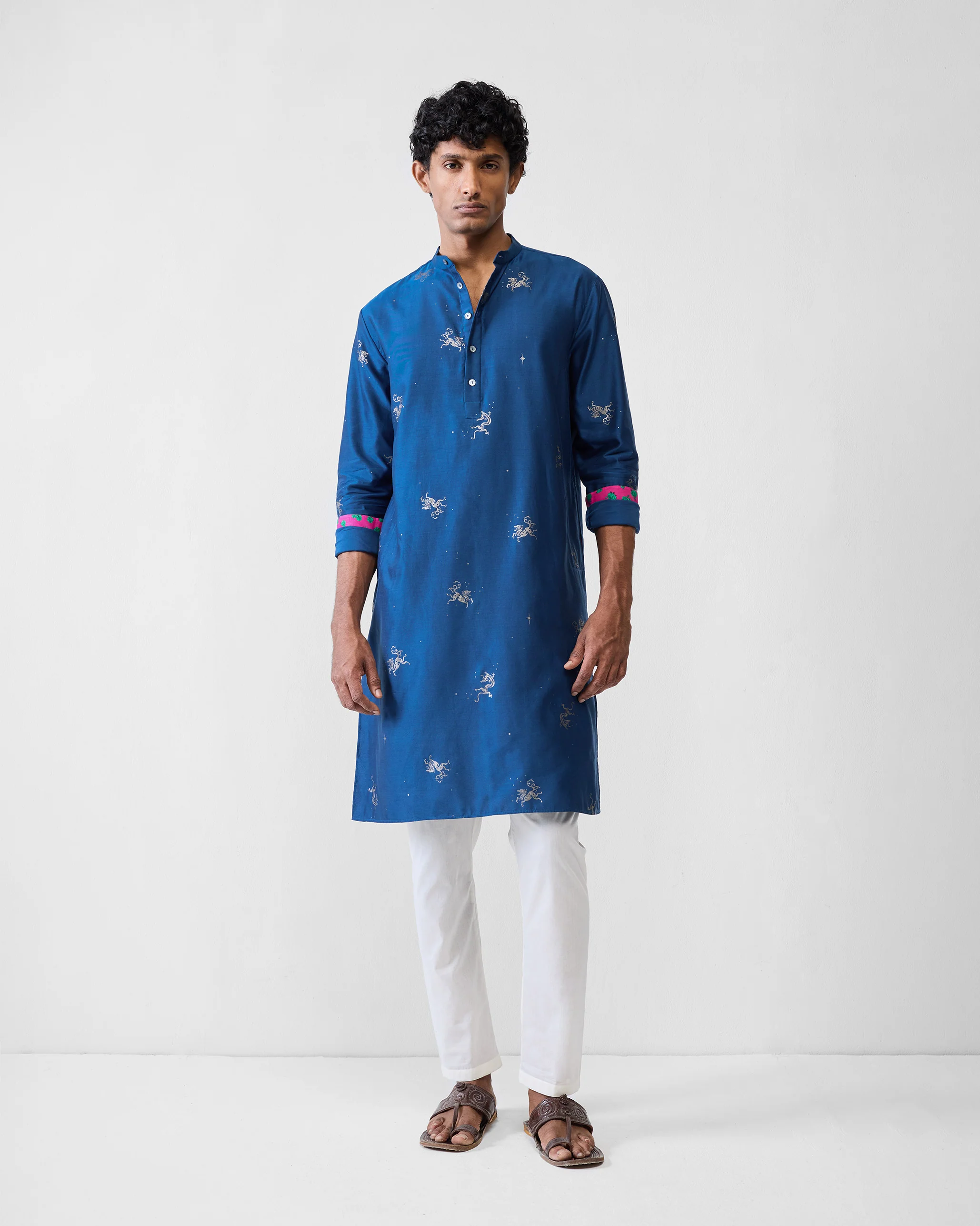 Bageecha Kurta - Navy Printed - Image 2