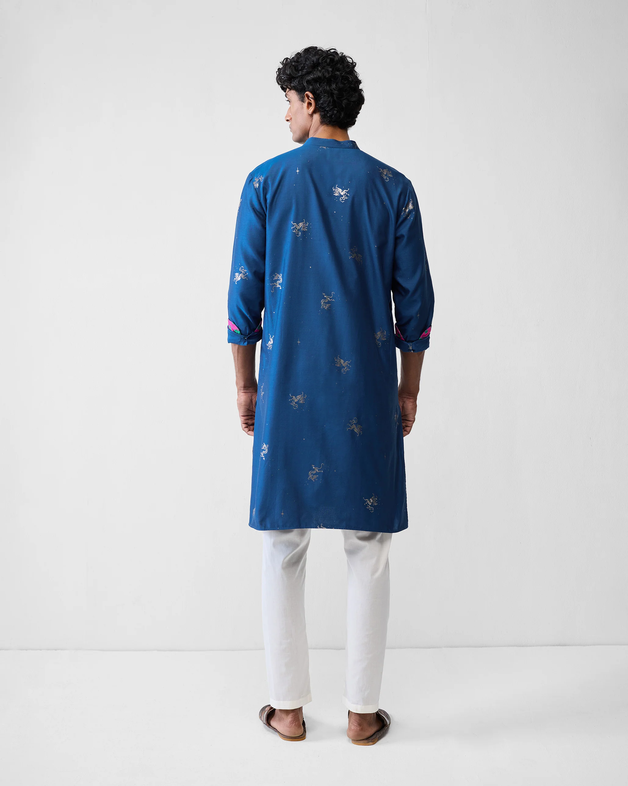 Bageecha Kurta - Navy Printed - Image 3